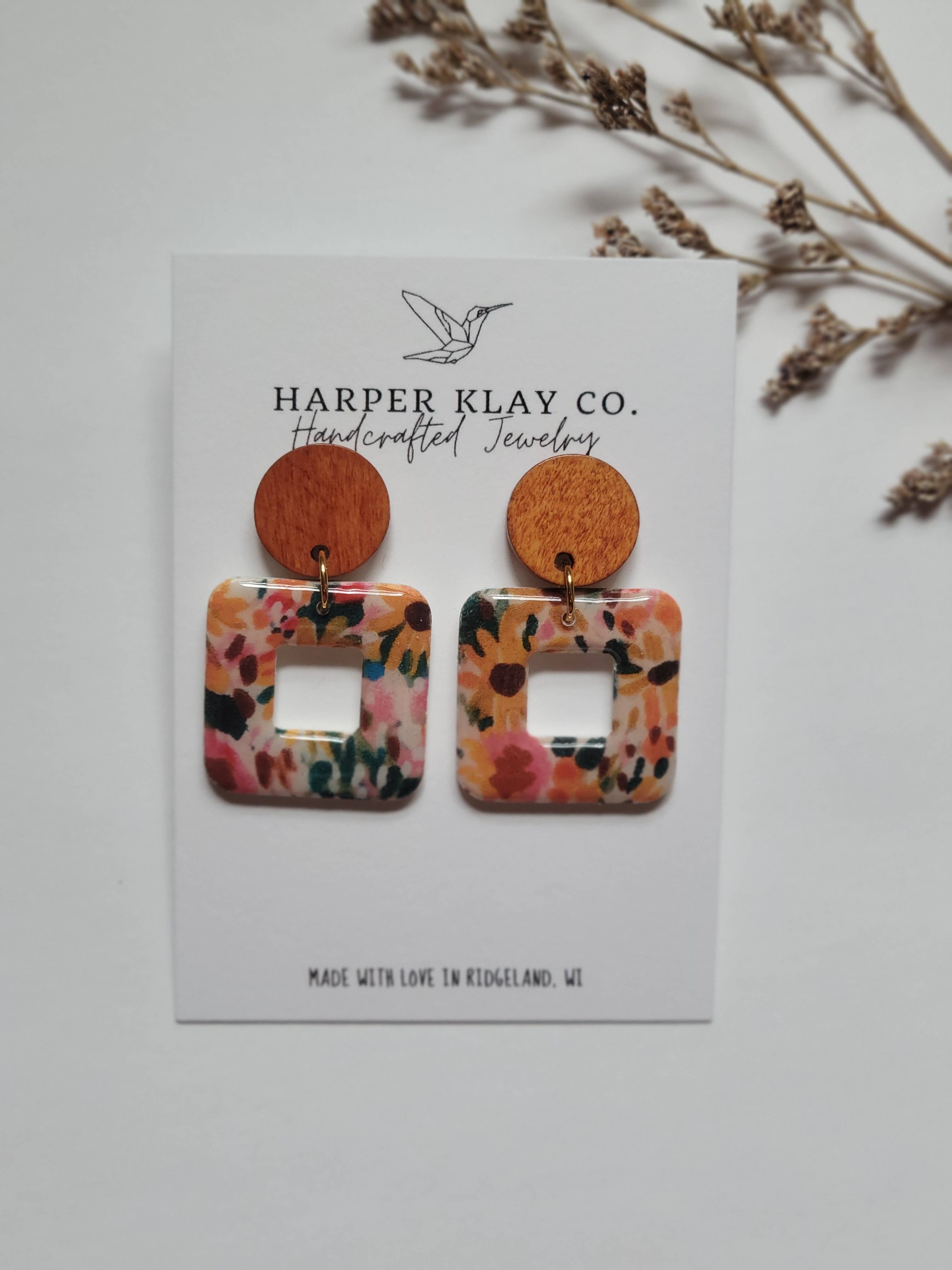 The Square Floral Set- Polymer Clay Earrings