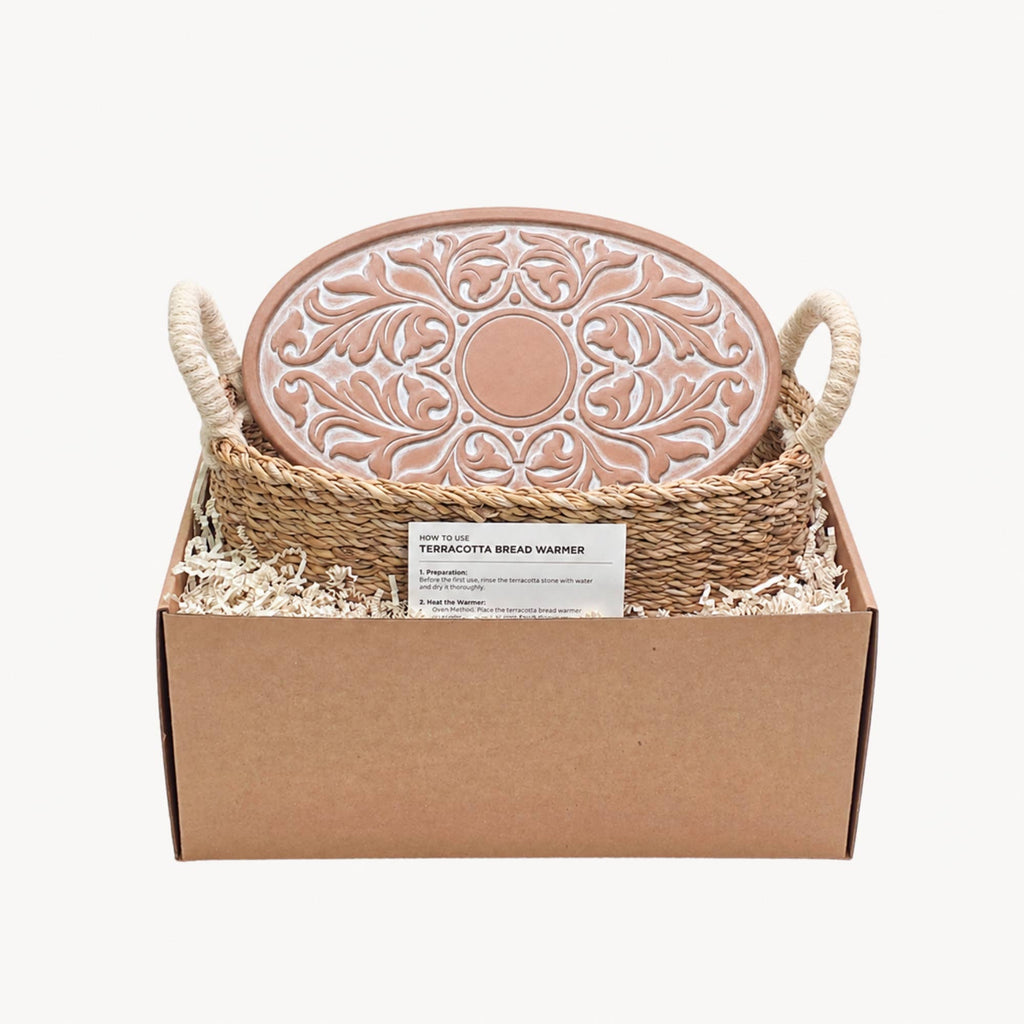Handmade Bread Warmer & Wicker Basket - Vintage Vine Oval