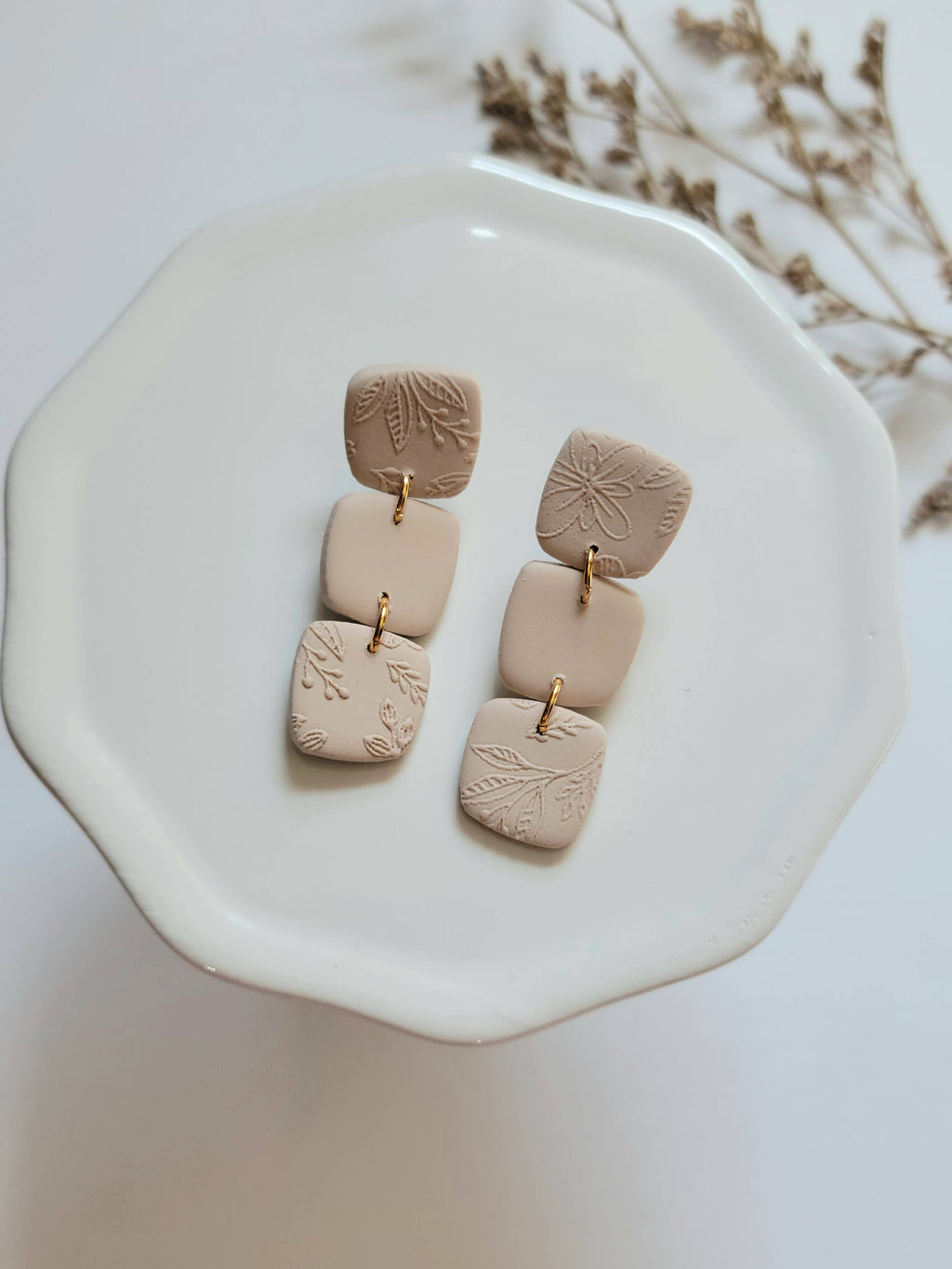 The Triple Square Dangles- Polymer Clay Earrings