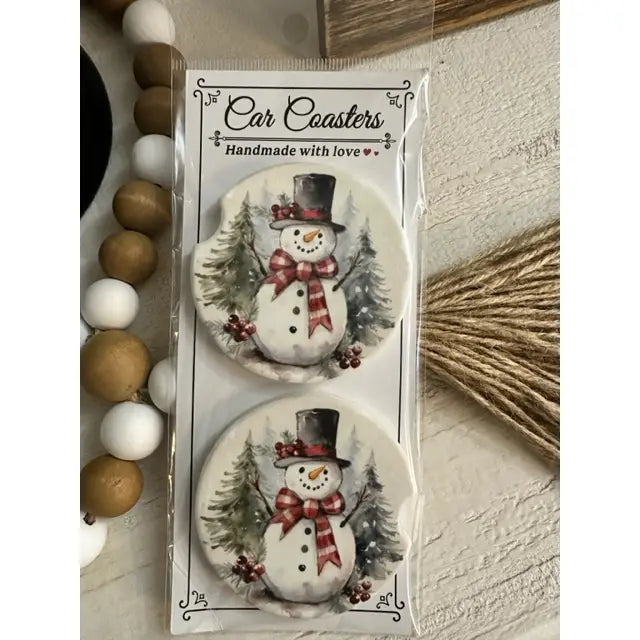 Vintage Snowman Winter Ceramic Car Coaster
