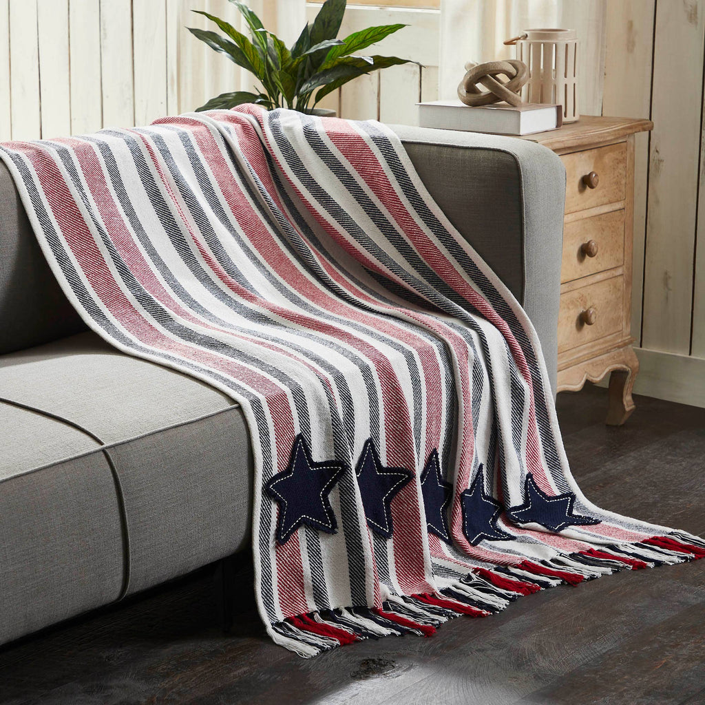 Americana Red White Blue Stripe Throw Blanket 50x60