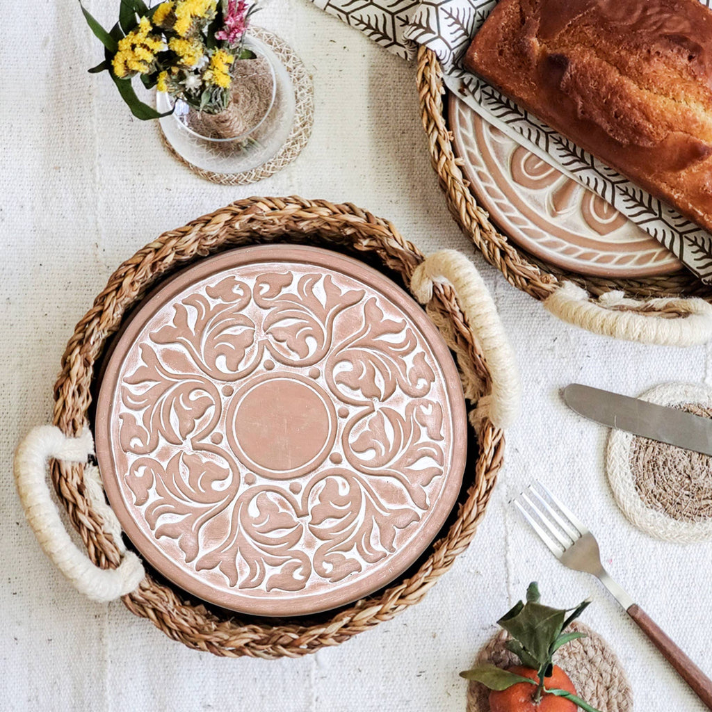 Handmade Bread Warmer & Wicker Basket - Vintage Vine Round