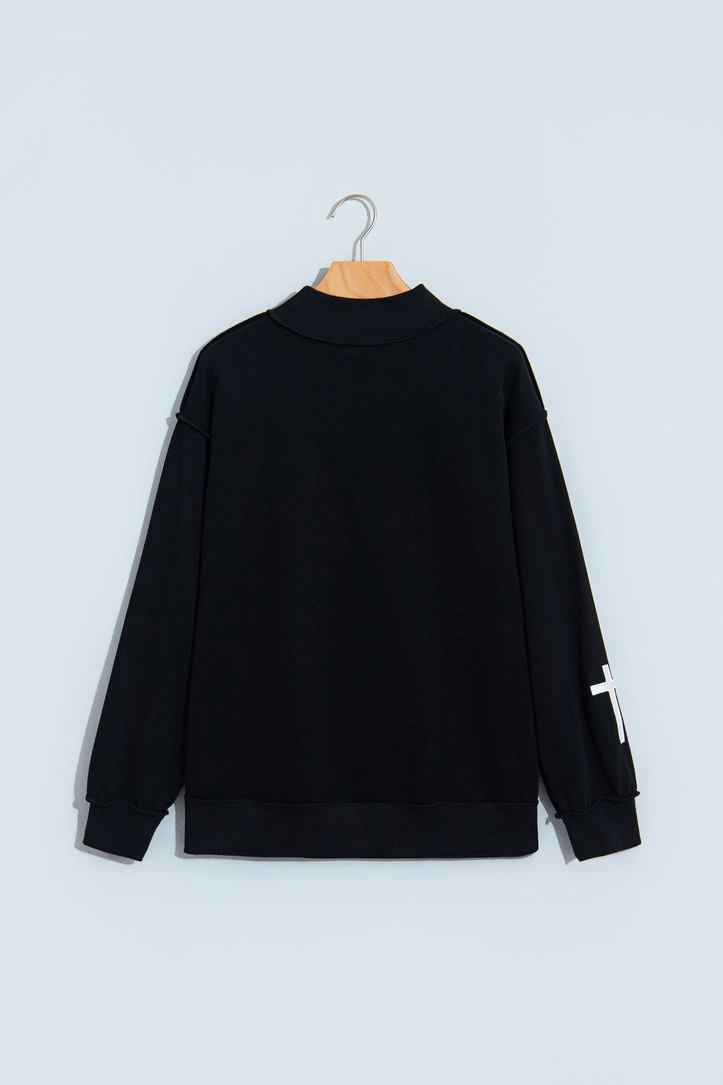Black CHRIST IS KING Embroidery High Neck Baggy Sweatshirt