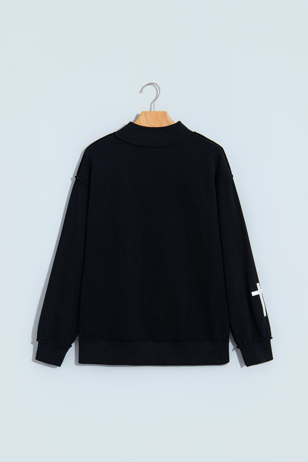 Black CHRIST IS KING Embroidery High Neck Baggy Sweatshirt
