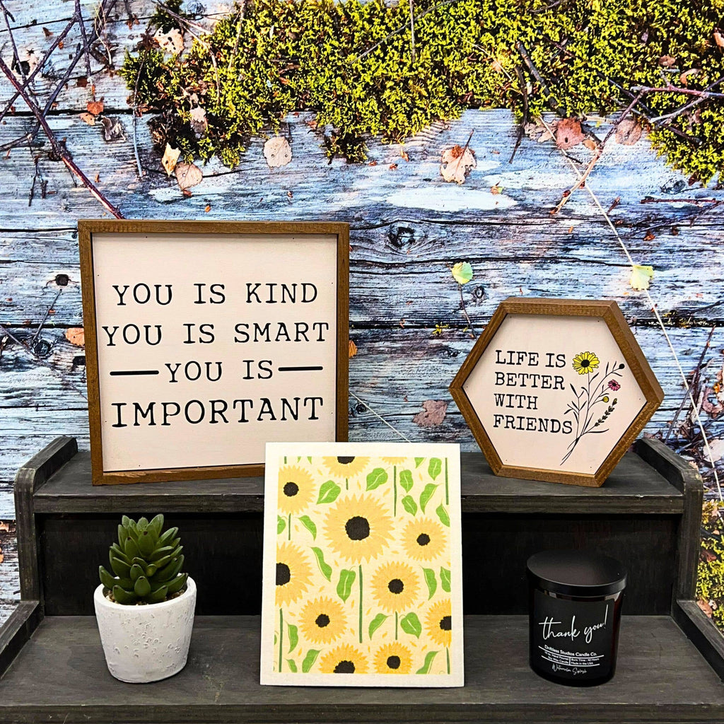 "Life is Better with Friends" Hexagon Wood Sign