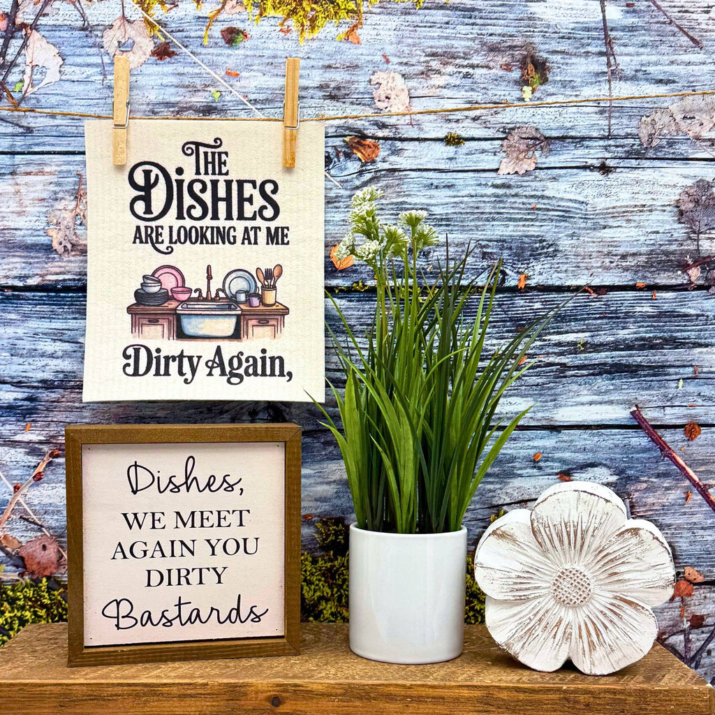 Dishes are looking at me Dirty Funny Swedish Dishcloth Kitchen