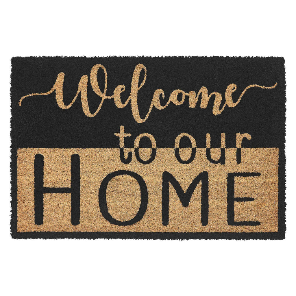 Welcome To Our Home Black Tan Coir Rug 20x30