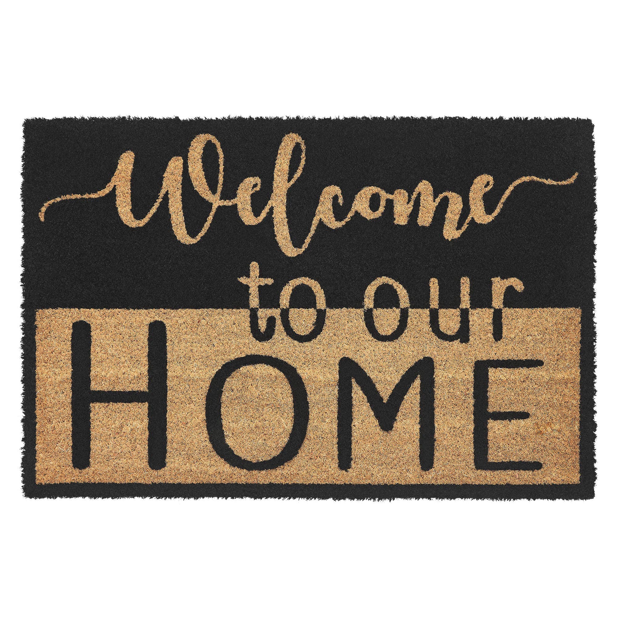 Welcome To Our Home Black Tan Coir Rug 20x30