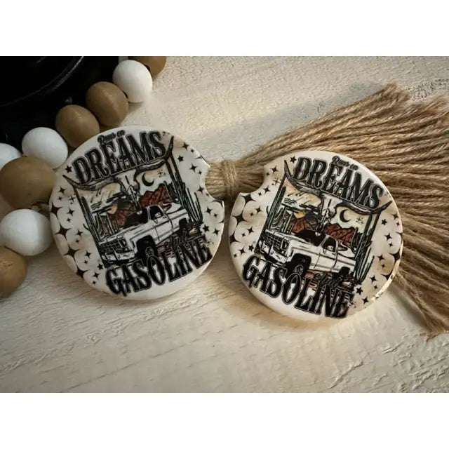Runs on Dreams & Gasoline Ceramic Car Coaster
