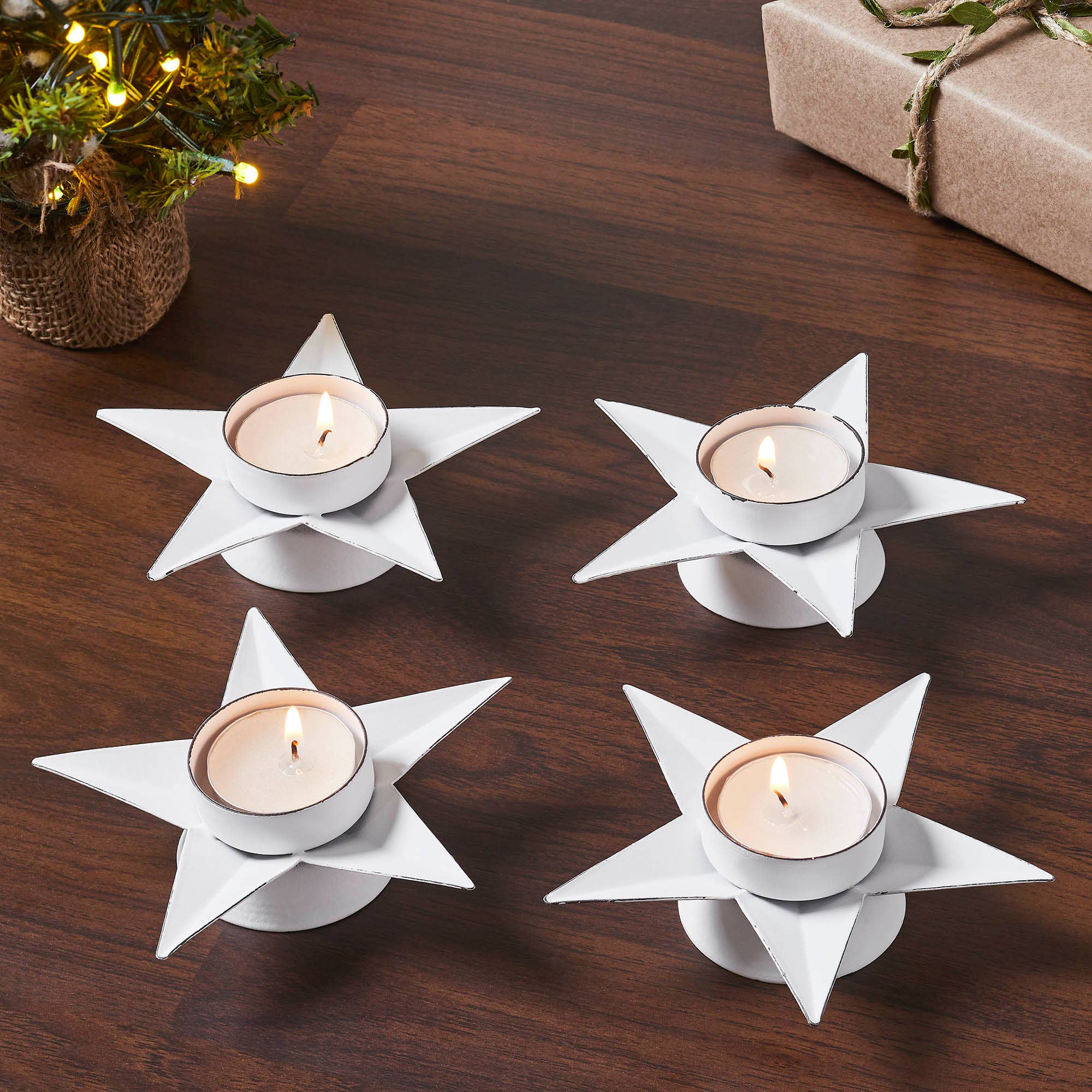 Tealight Holder Star Antique White 1.5x5x5