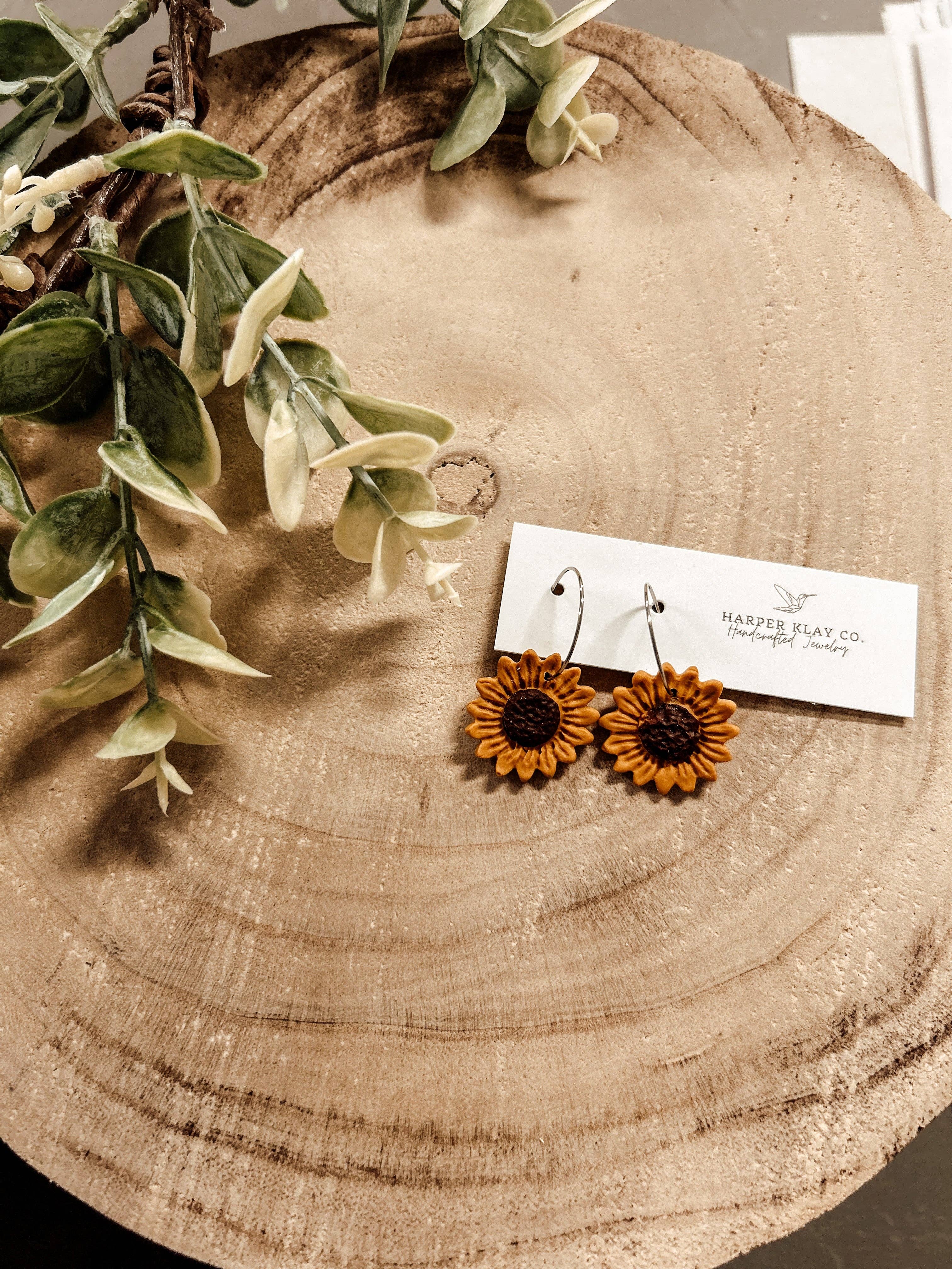 The Dainty Sunflower Set- Polymer Clay Hoop Earrings
