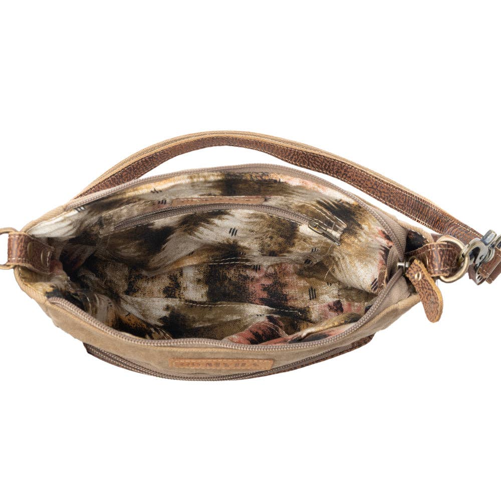 Crestbloom Vintage Crossbody Myra Bag for Women in olive with print detail