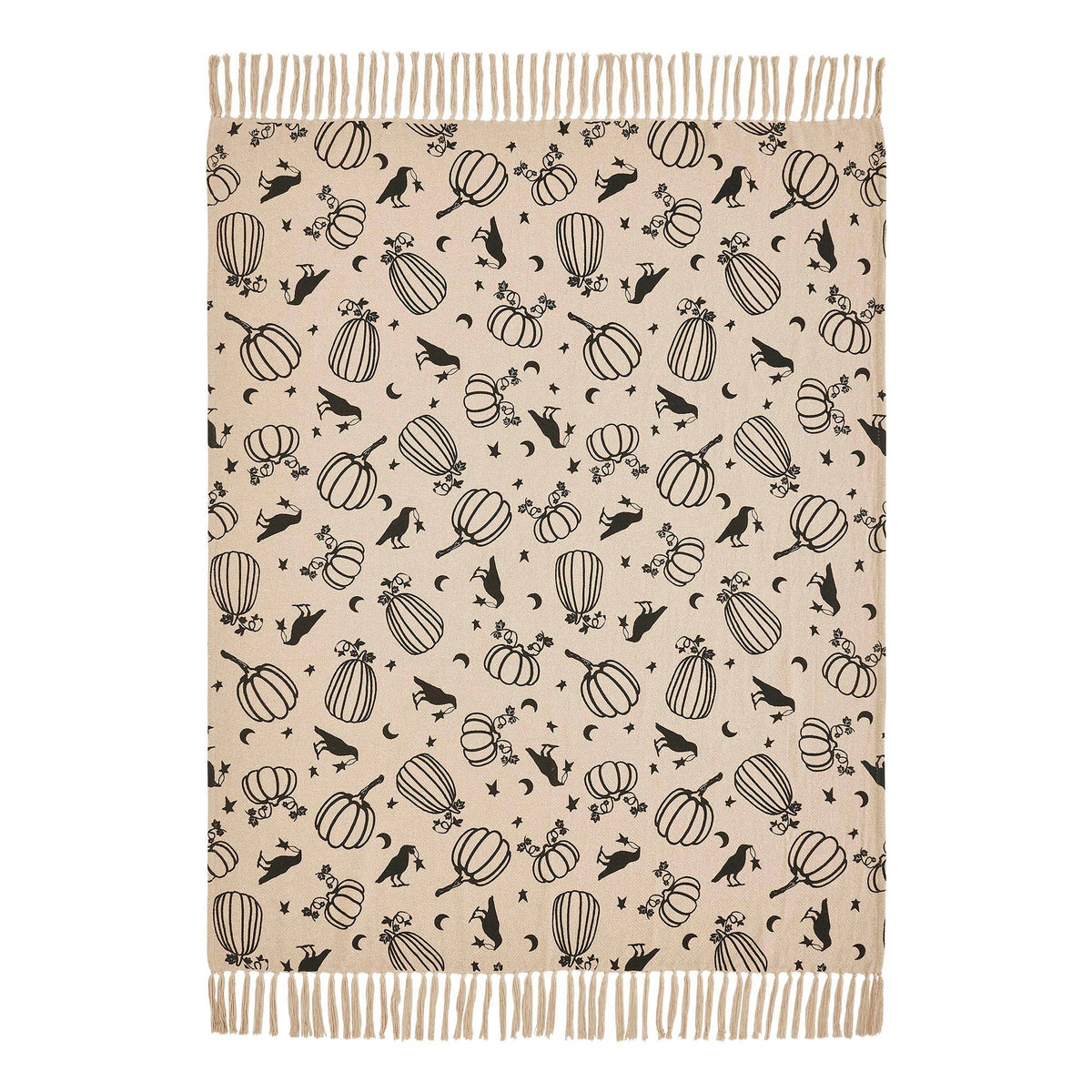 Raven Harvest Farmhouse Black Tan Plaid Woven Cotton Throw Blanket 50x60