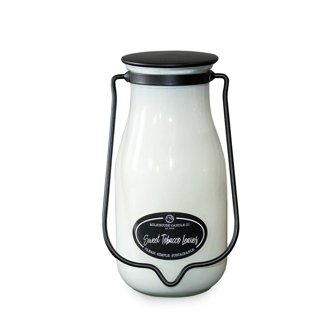 14 oz Milkbottle Candle: Sweet Tobacco Leaves