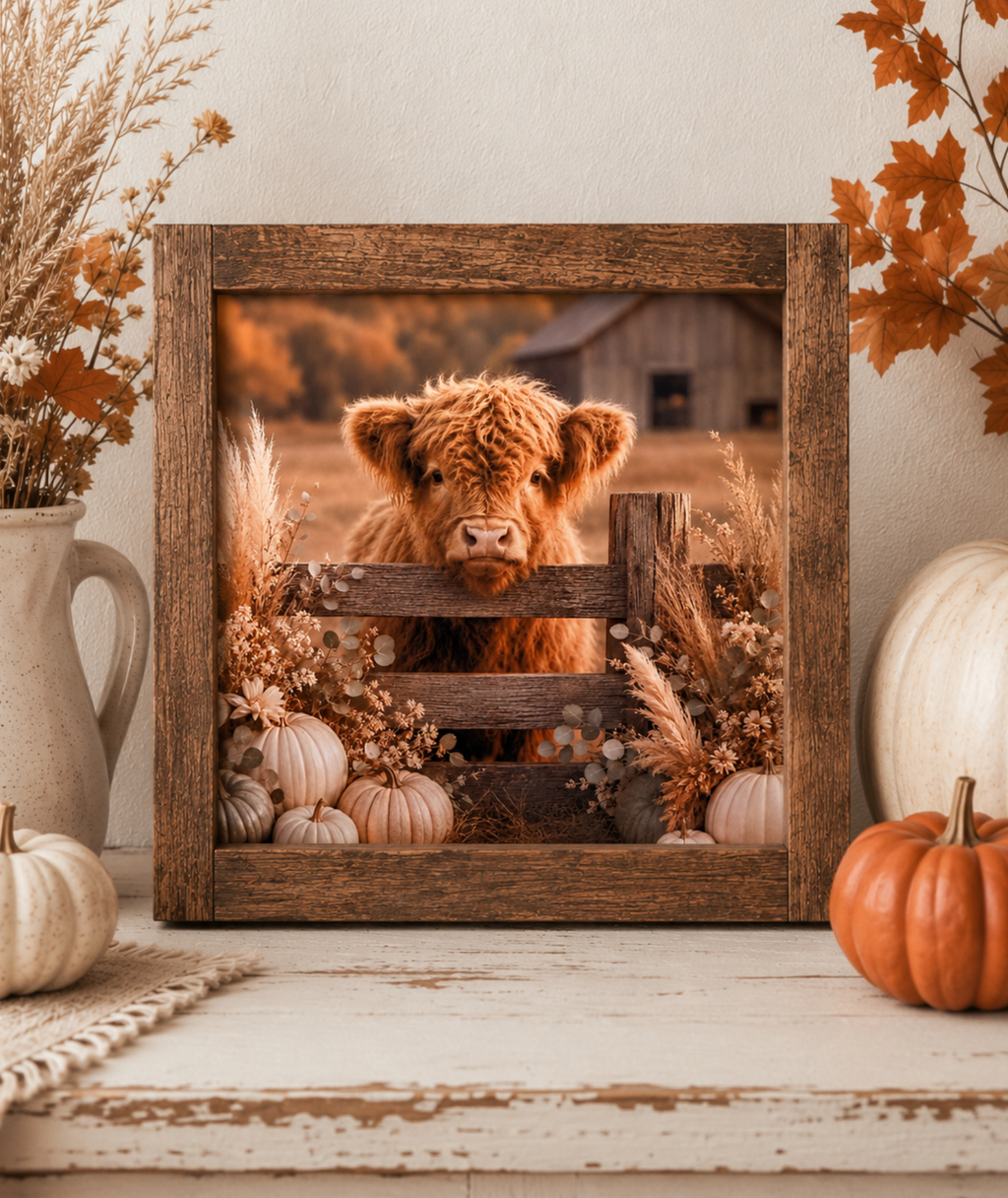 Autumn Highland Cow #2  Western Farmhouse Fall Wood Sign