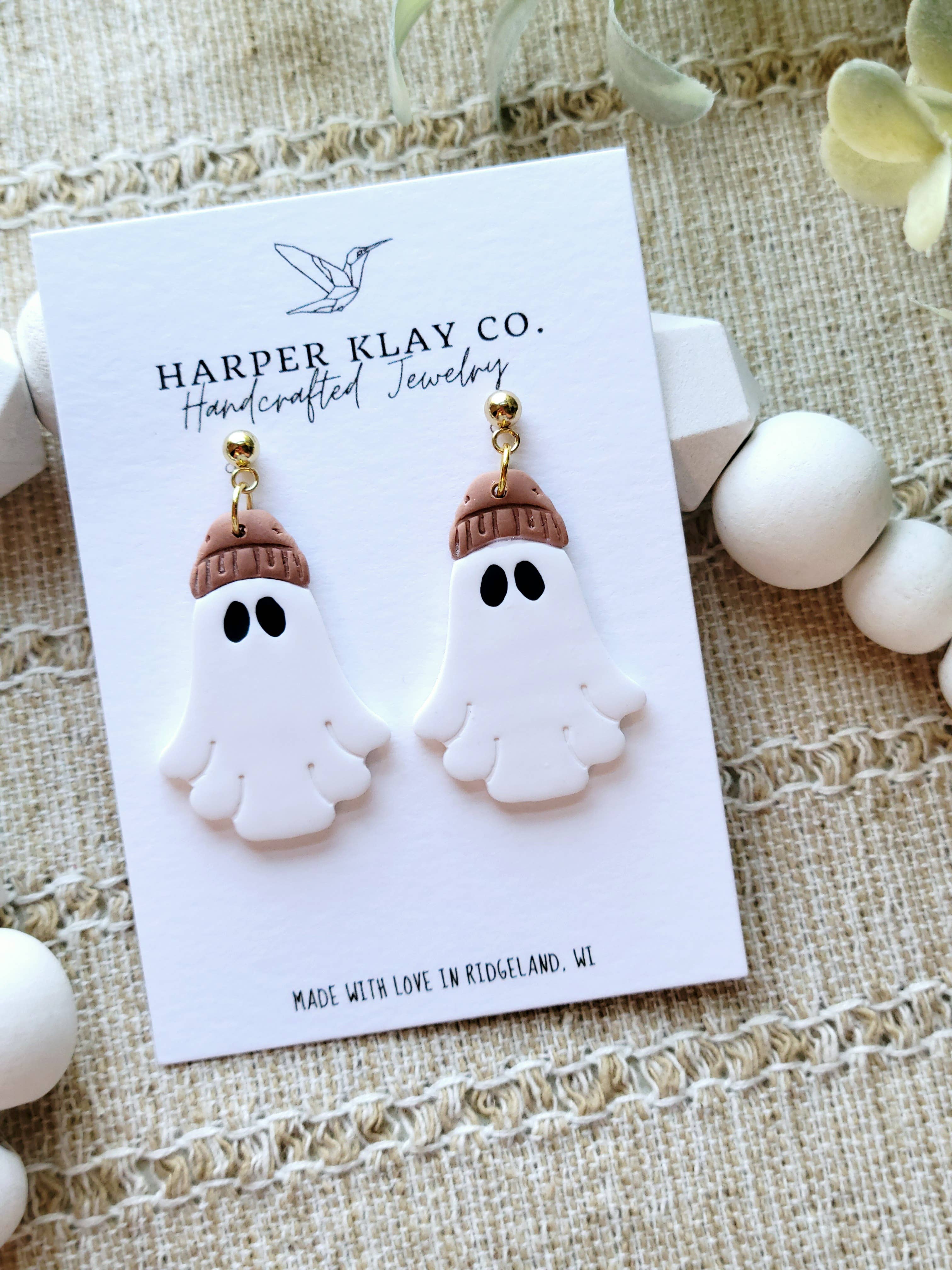 The Ghost Beanie Set-Polymer Clay Dangle Earrings