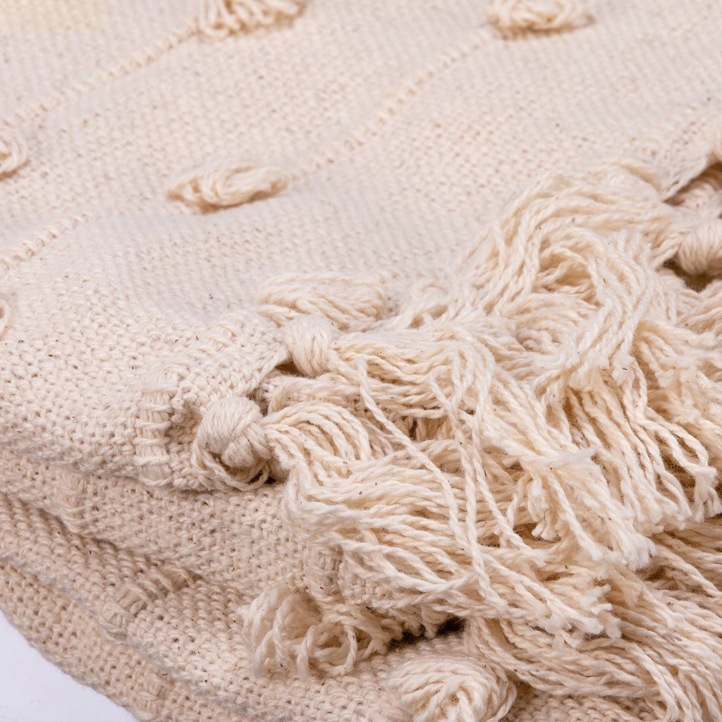 Cream Poms Throw Blanket