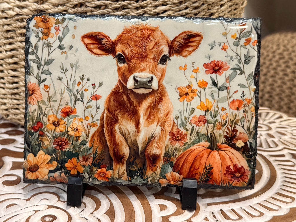 Fall Baby Cow Slate Picture Decor