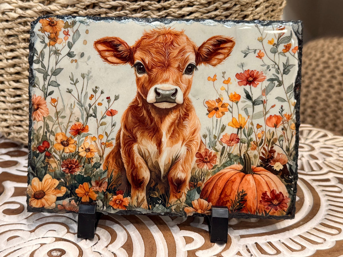 Fall Baby Cow Slate Picture Decor