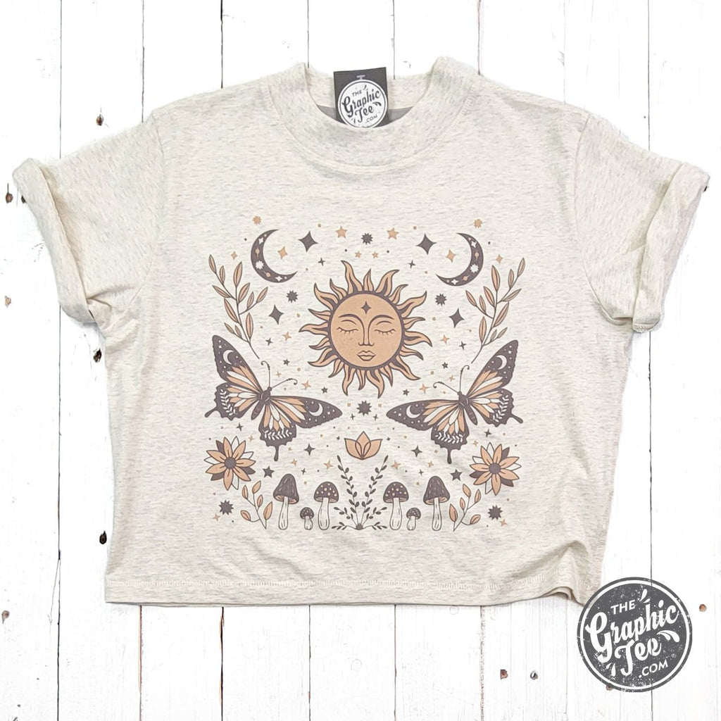 90's Vibes Celestial Mid Length Crop Drop Sleeve Short Sleeve Tee
