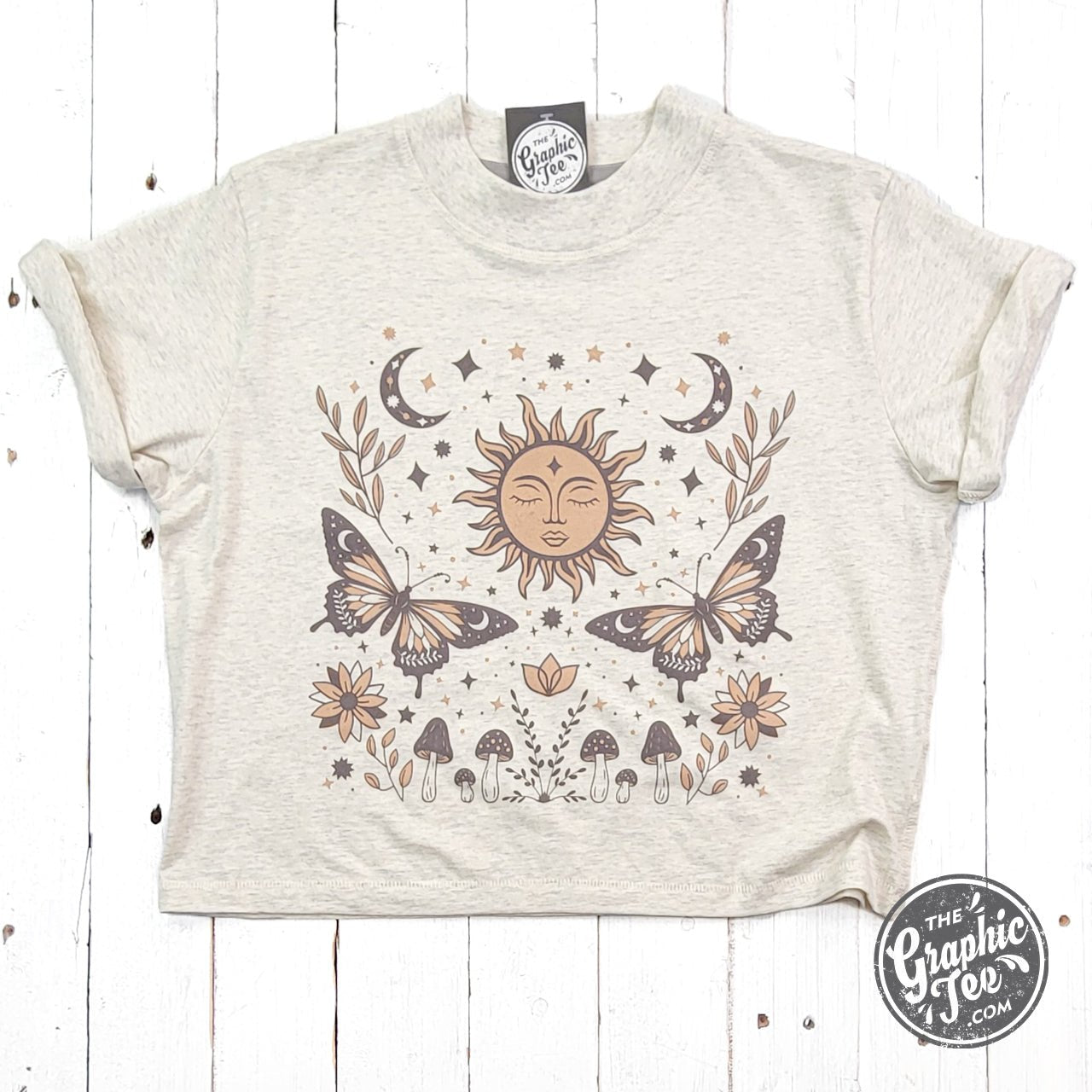 90's Vibes Celestial Mid Length Crop Drop Sleeve Short Sleeve Tee
