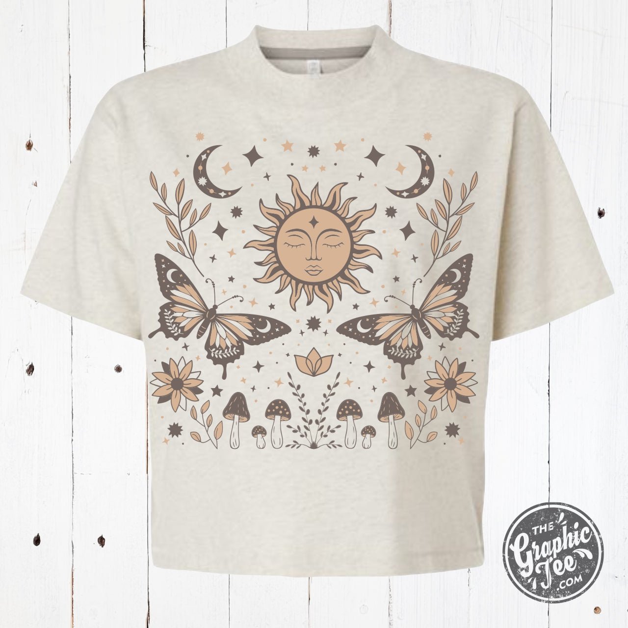 90's Vibes Celestial Mid Length Crop Drop Sleeve Short Sleeve Tee