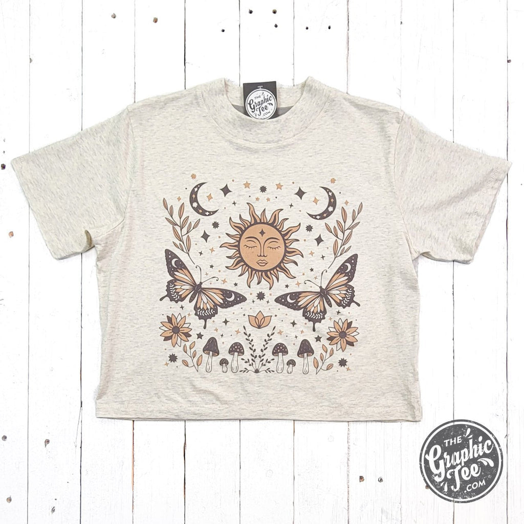 90's Vibes Celestial Mid Length Crop Drop Sleeve Short Sleeve Tee
