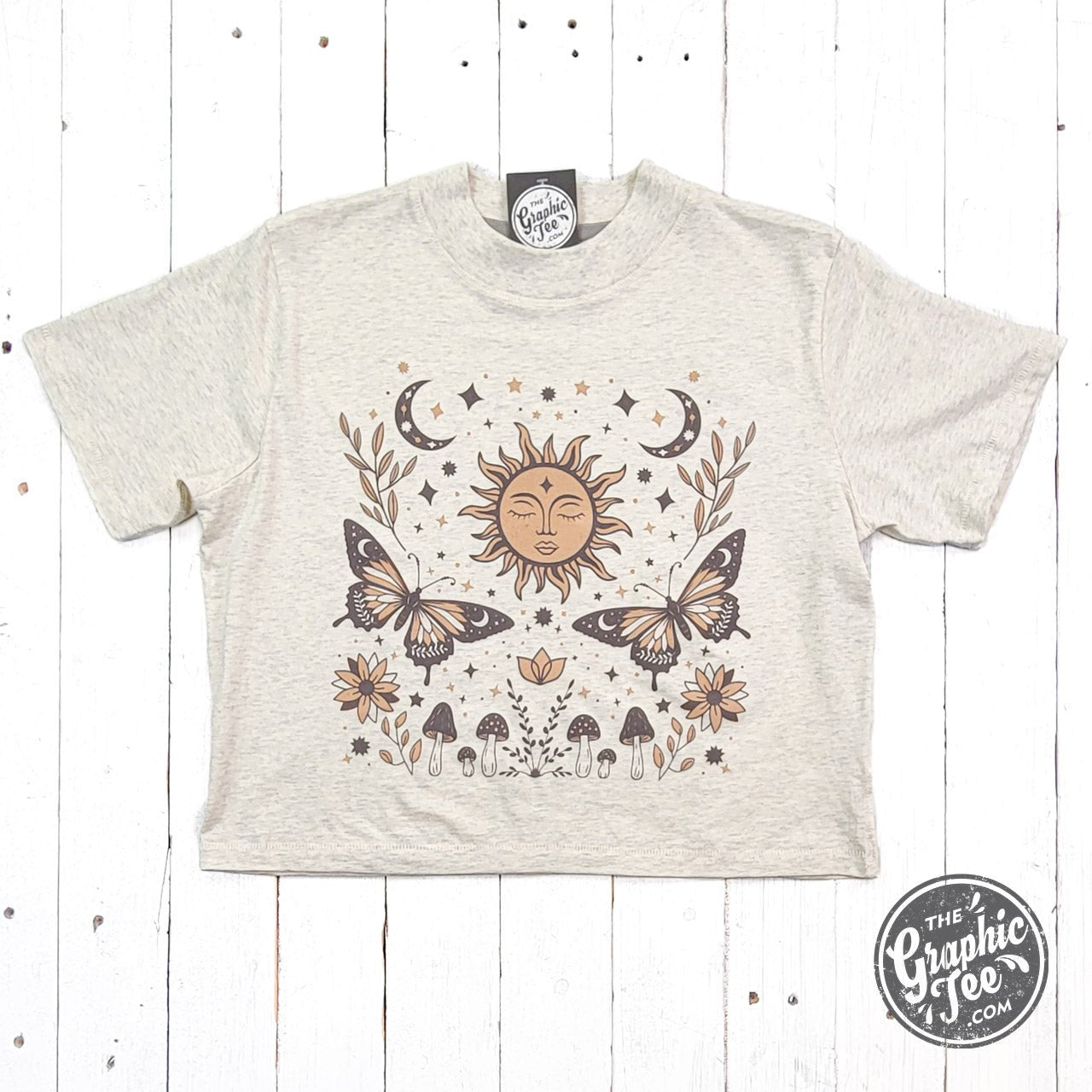 90's Vibes Celestial Mid Length Crop Drop Sleeve Short Sleeve Tee