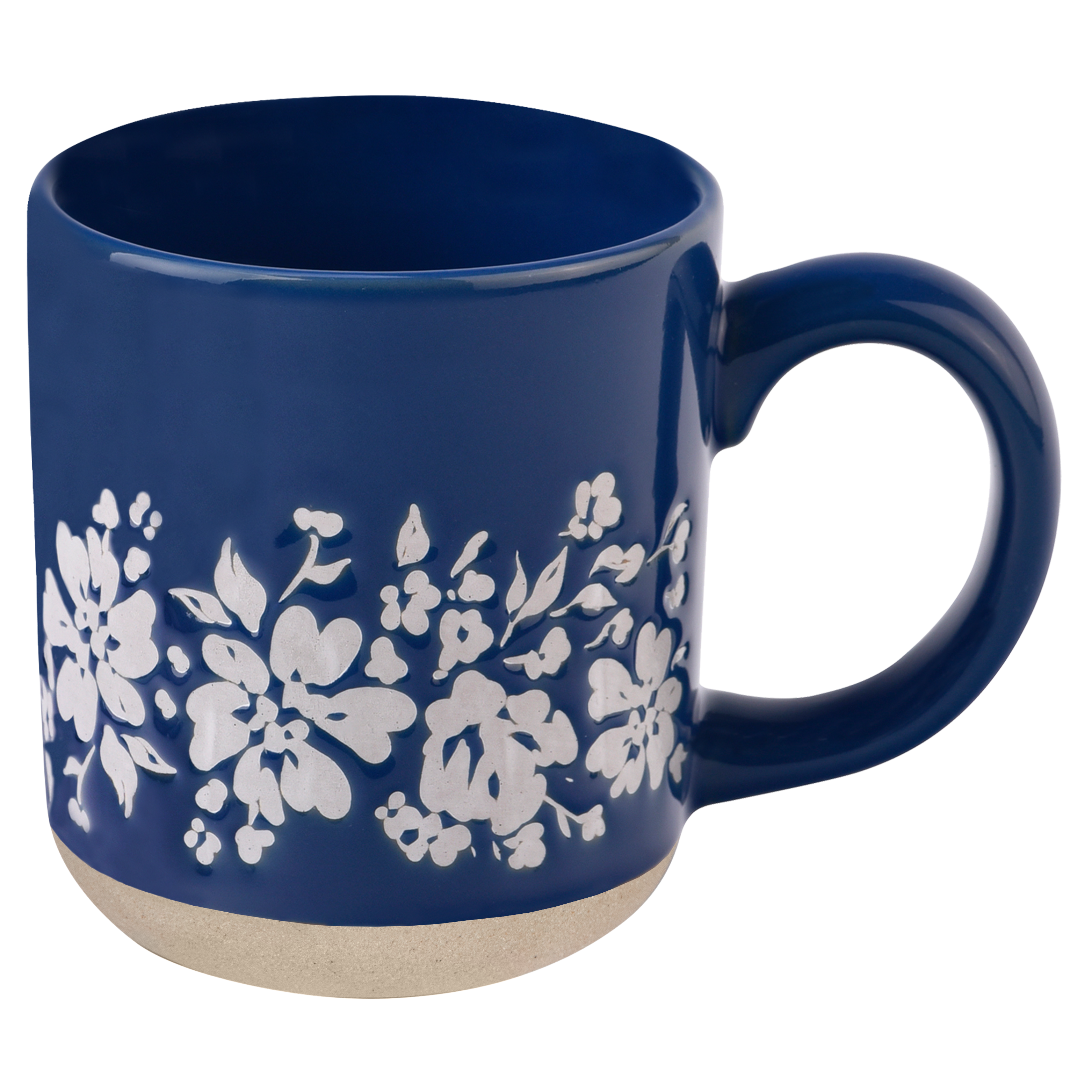 Blue Floral Stoneware Coffee Mug