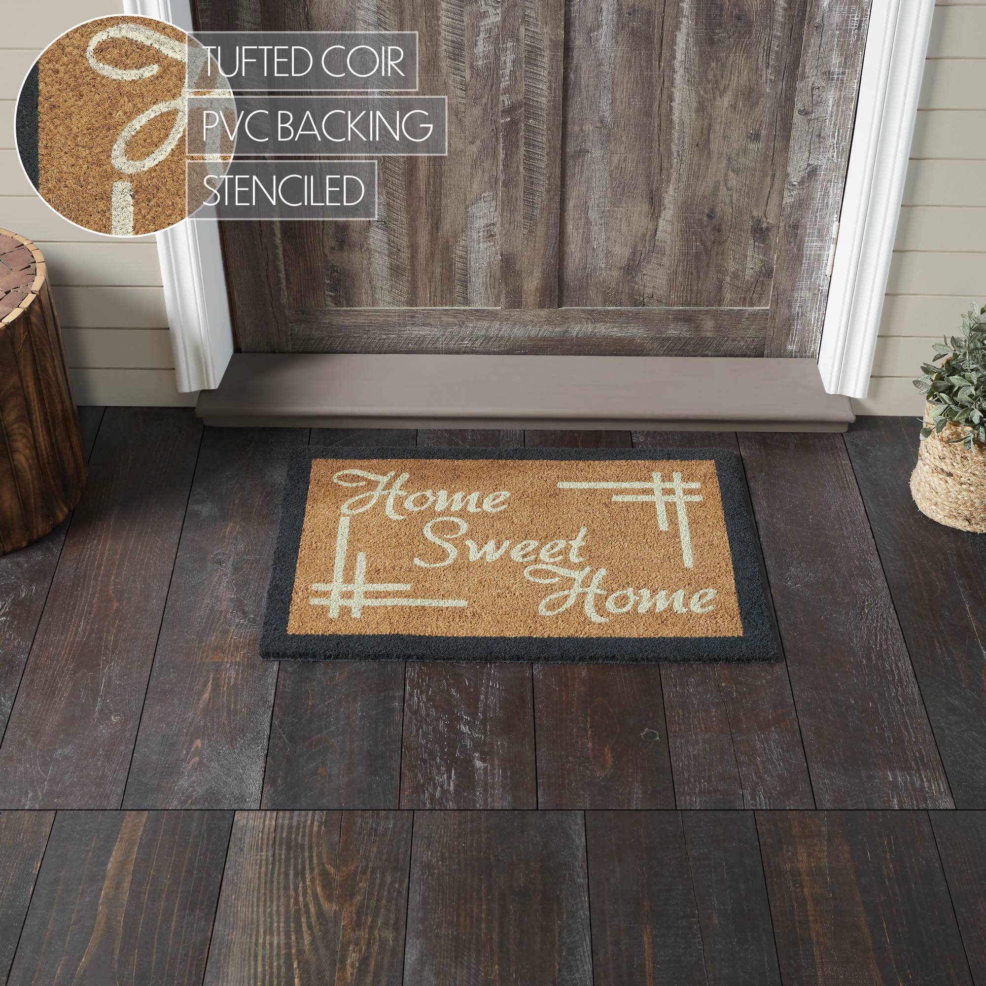 Home Sweet Home Charcoal Creme Coir Rug 20x30