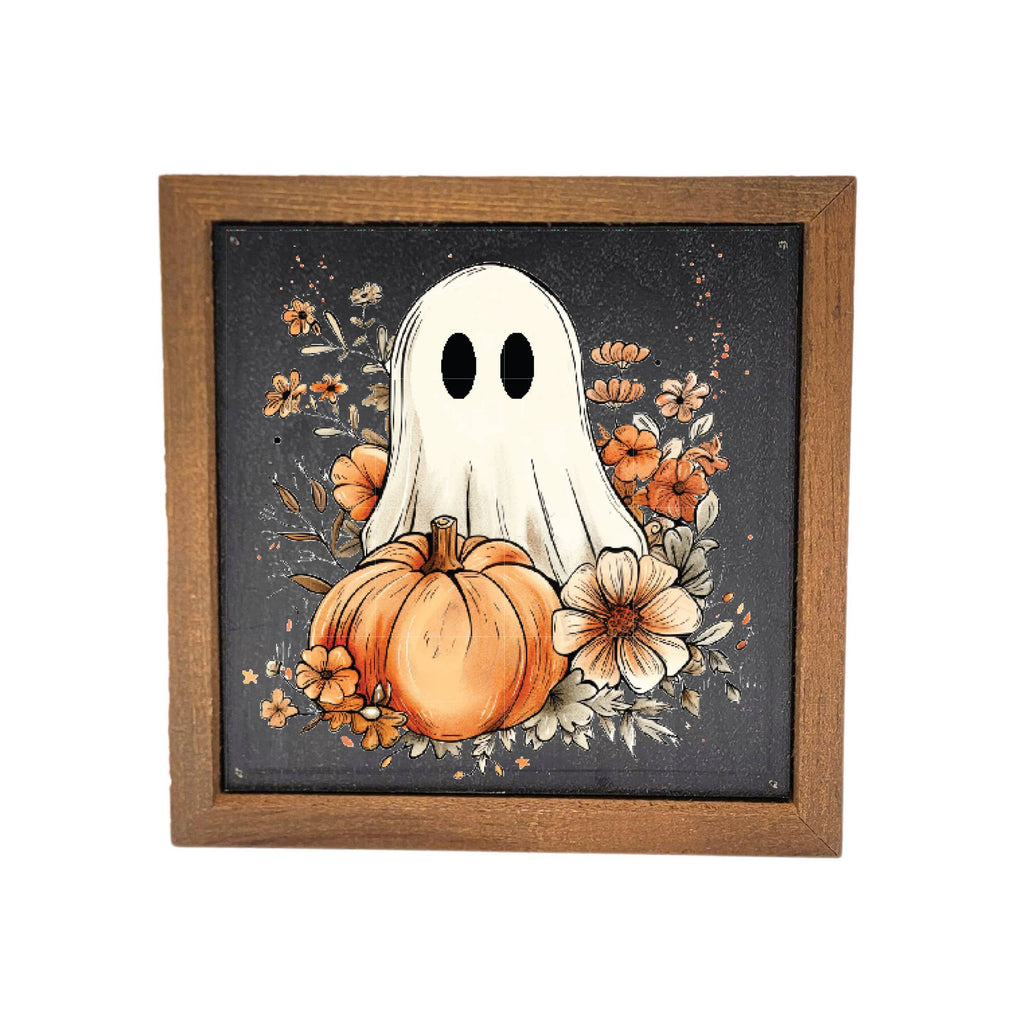 Halloween Ghost With Pumpkin Fall Decor - Halloween Wood Sign