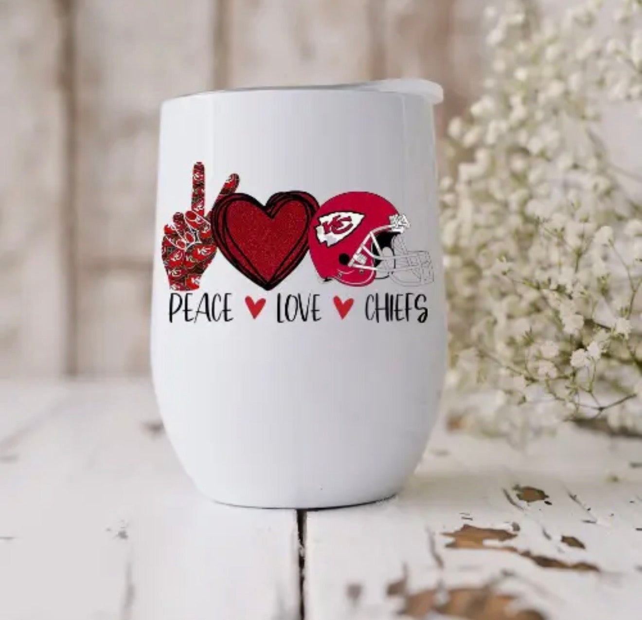 Peace Love Chiefs 12 oz Wine Tumbler