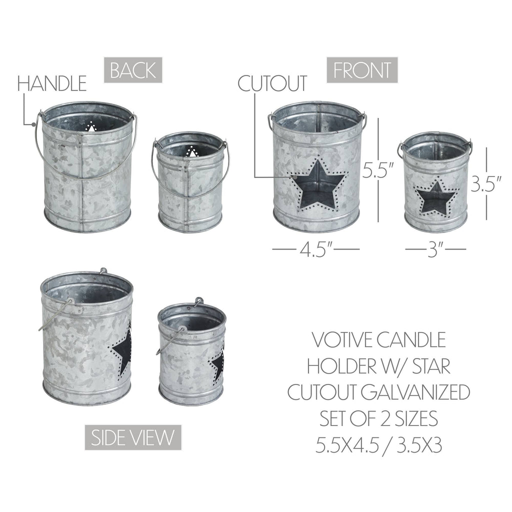 Rustic Galvanized Star Candle Pails Set of 2