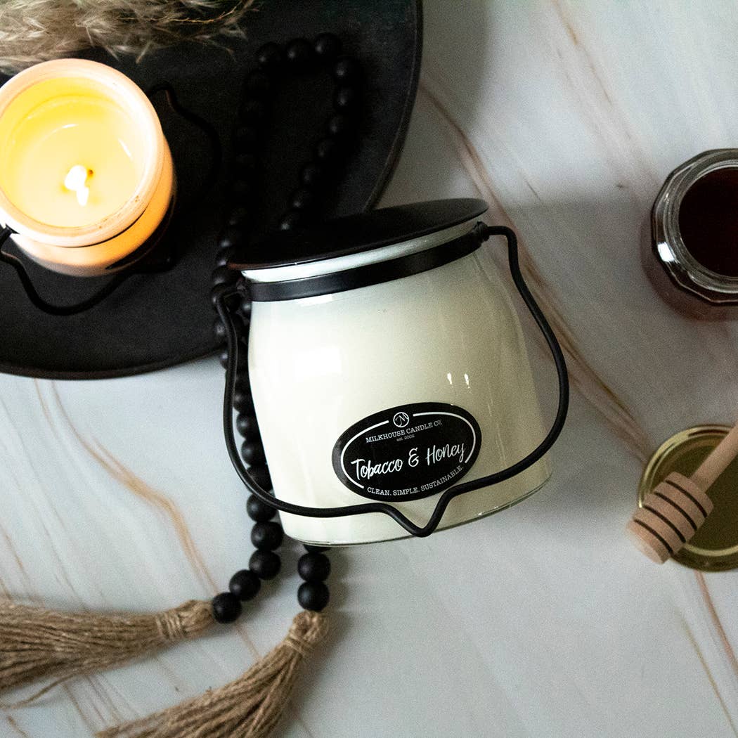 16 oz Butter Jar Candle: Tobacco & Honey
