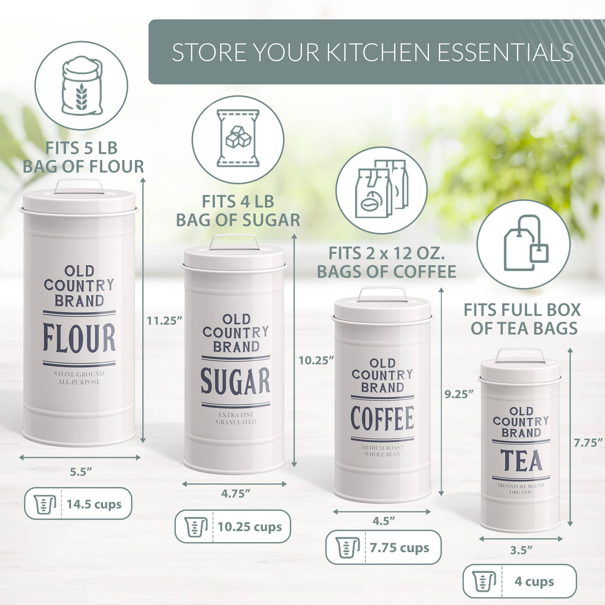 Set of 4 Old Country Brand Kitchen Canisters