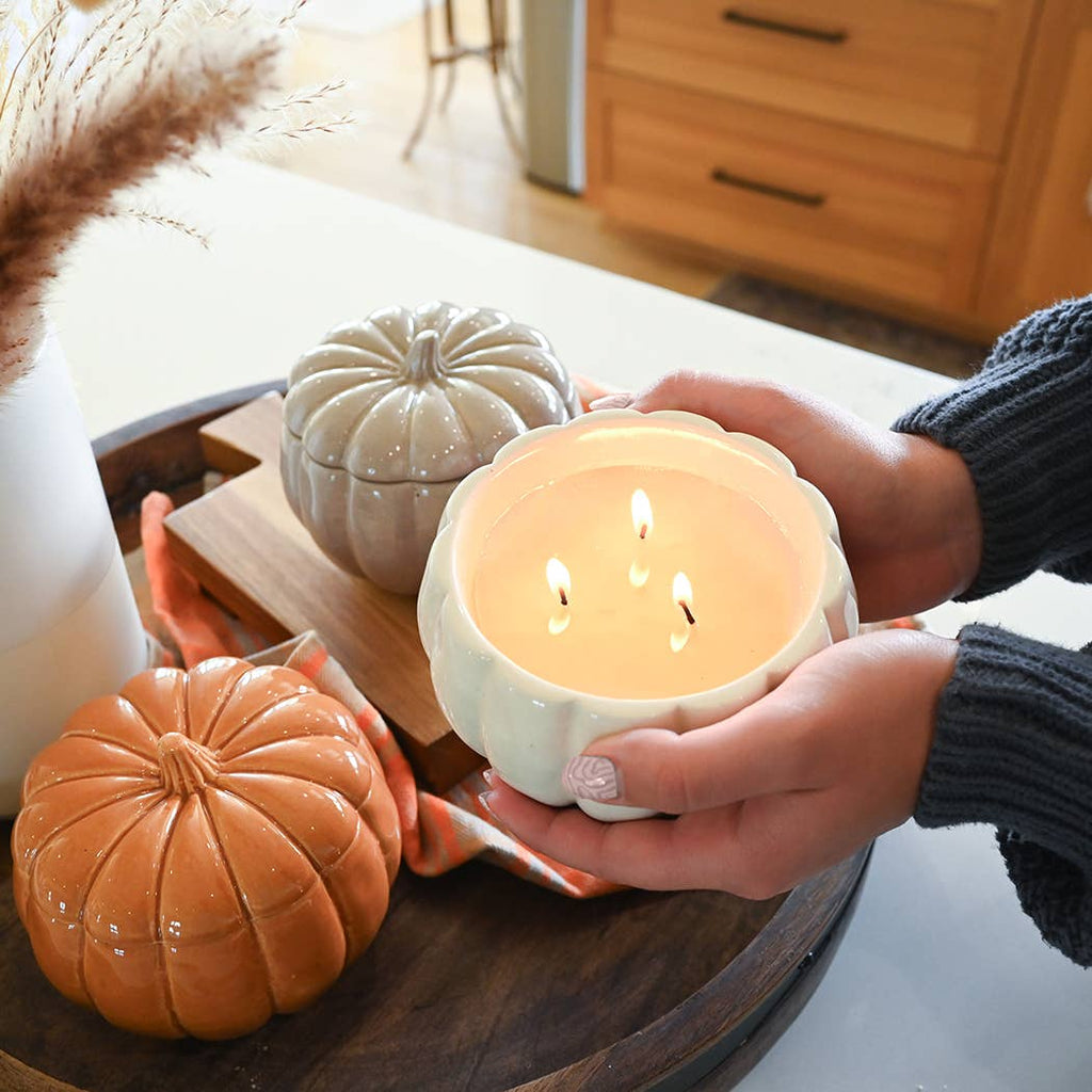 Fall Ceramic Pumpkin 16 oz: Rake, Pile, Leap! Candle