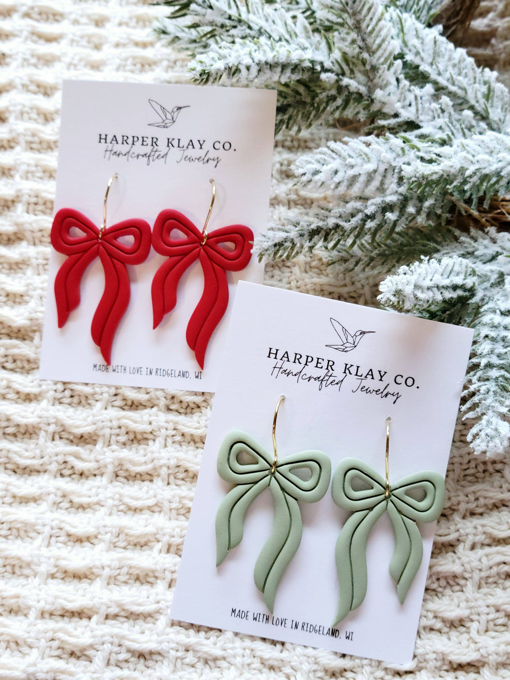 The Bow Dangles- Polymer Clay Christmas Earrings