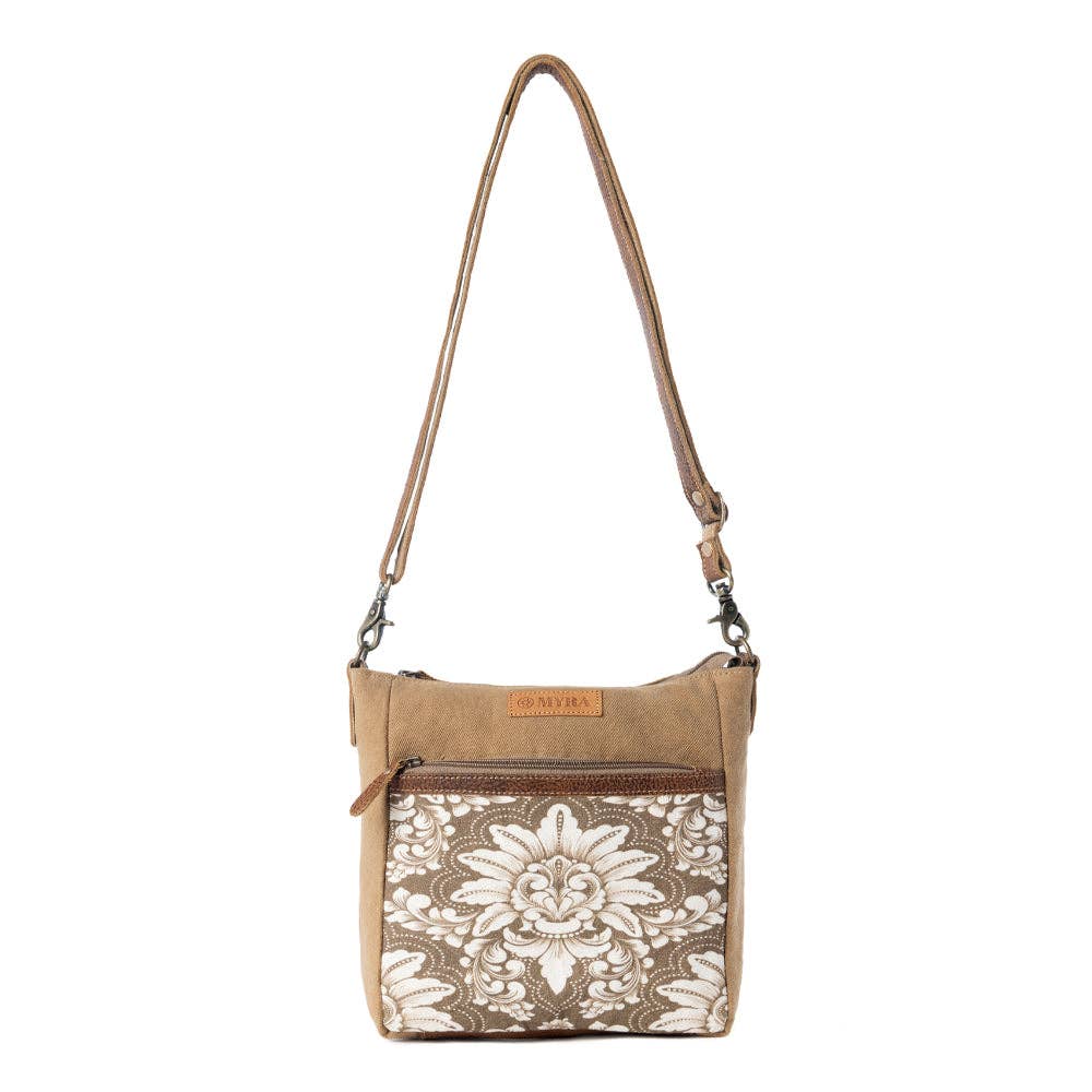 Crestbloom Vintage Crossbody Myra Bag for Women in olive with print detail