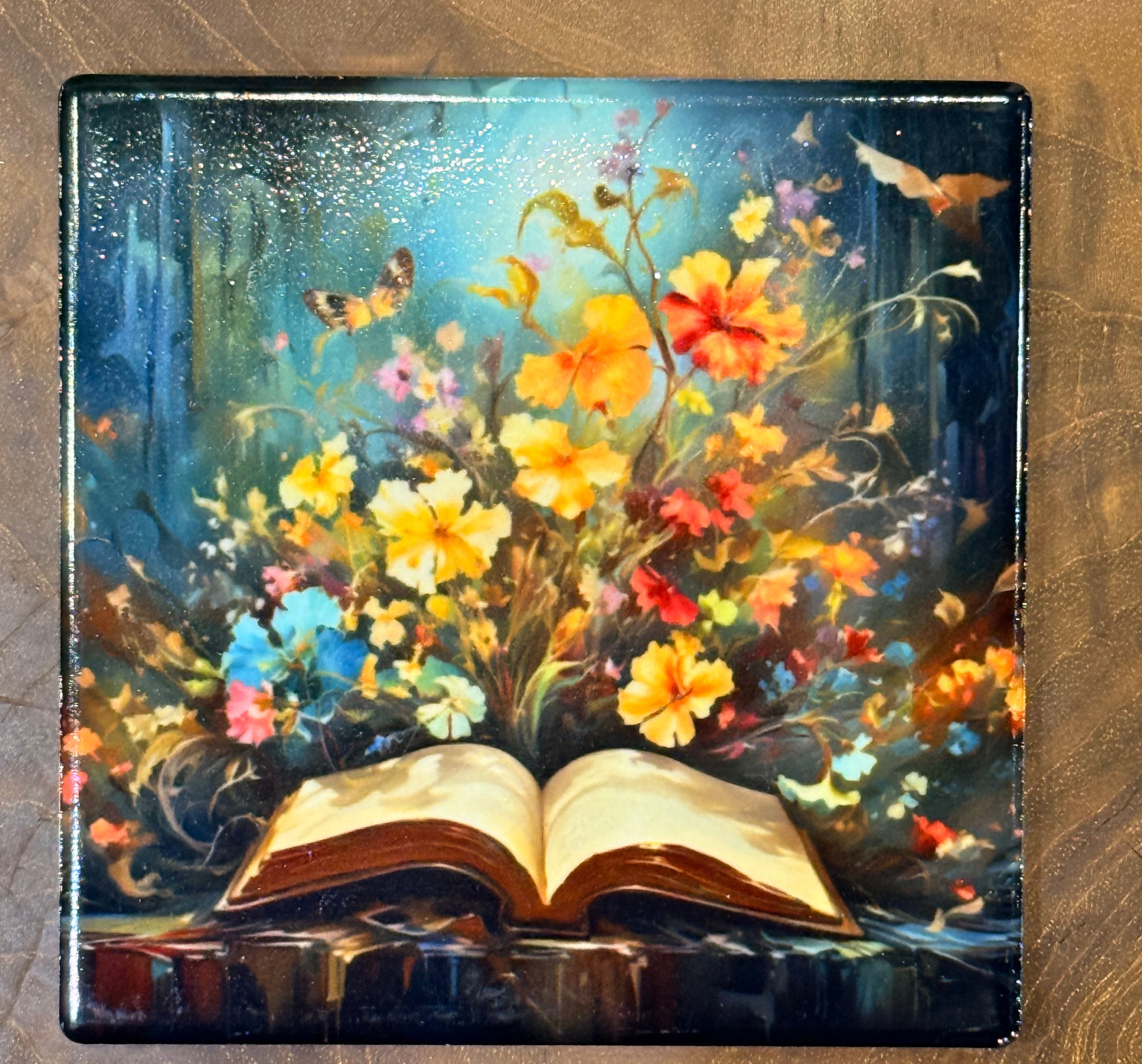 Floral Book Ceramic Coaster