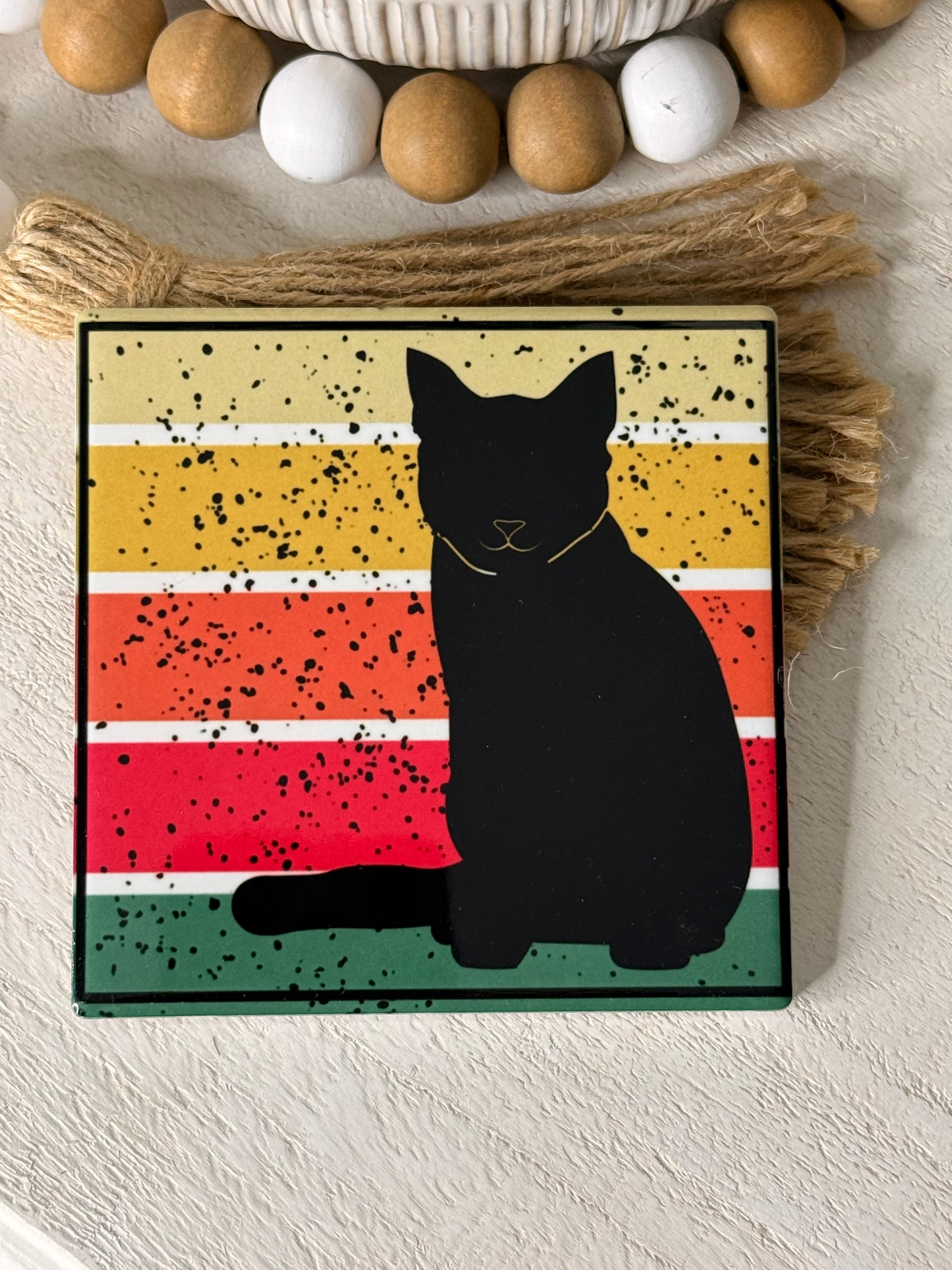 Retro Cat Ceramic Coaster