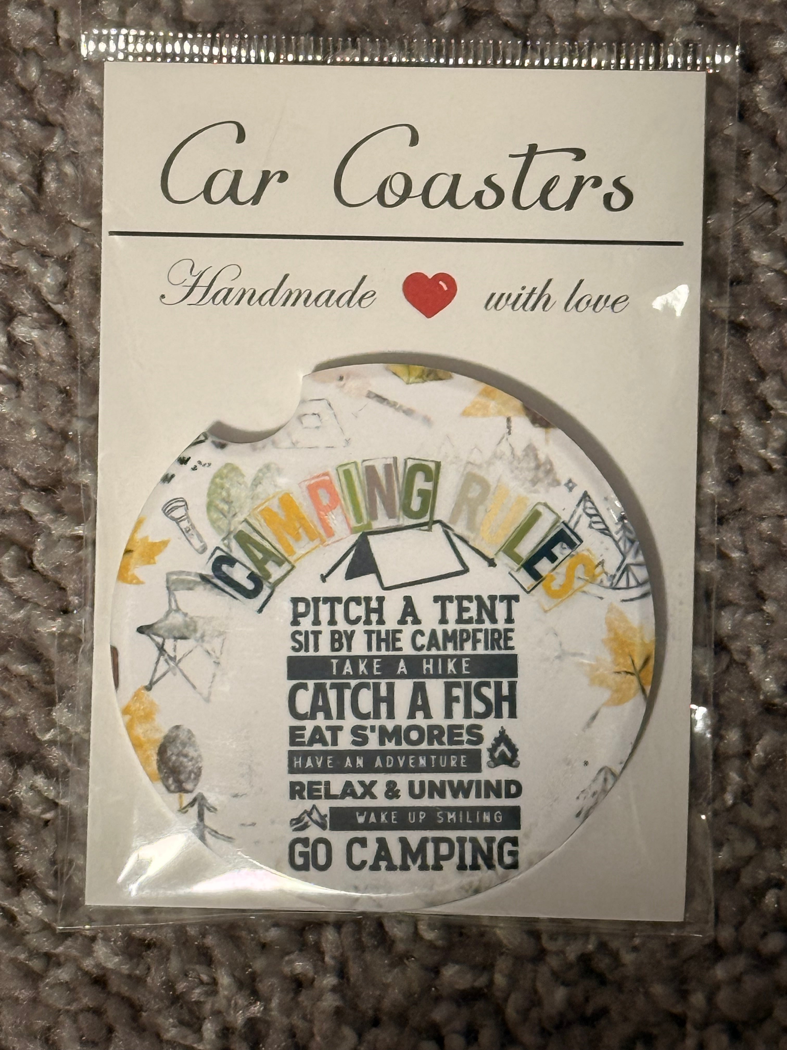 Camping Rules Ceramic Car Coaster
