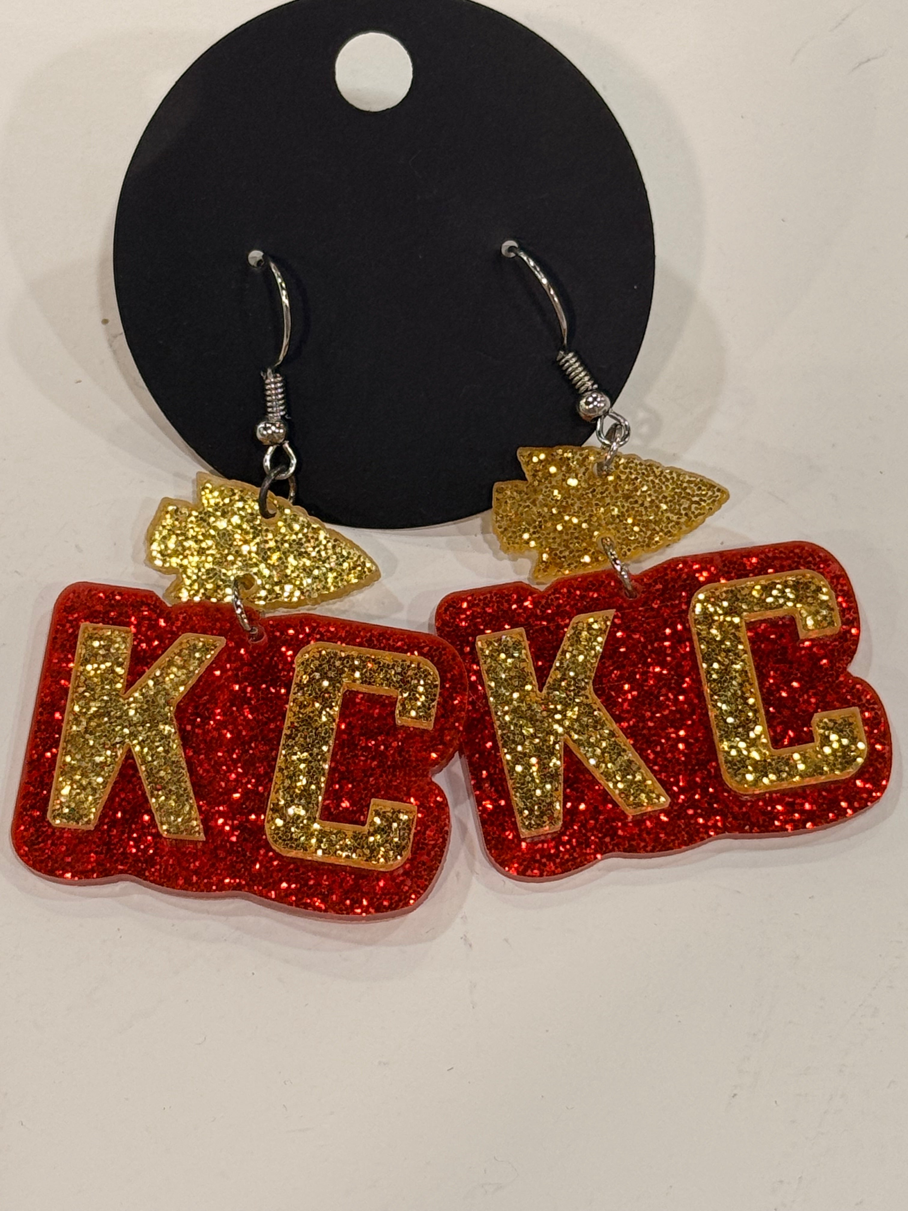 KC Chiefs Glitter Gold Arrowhead Earrings