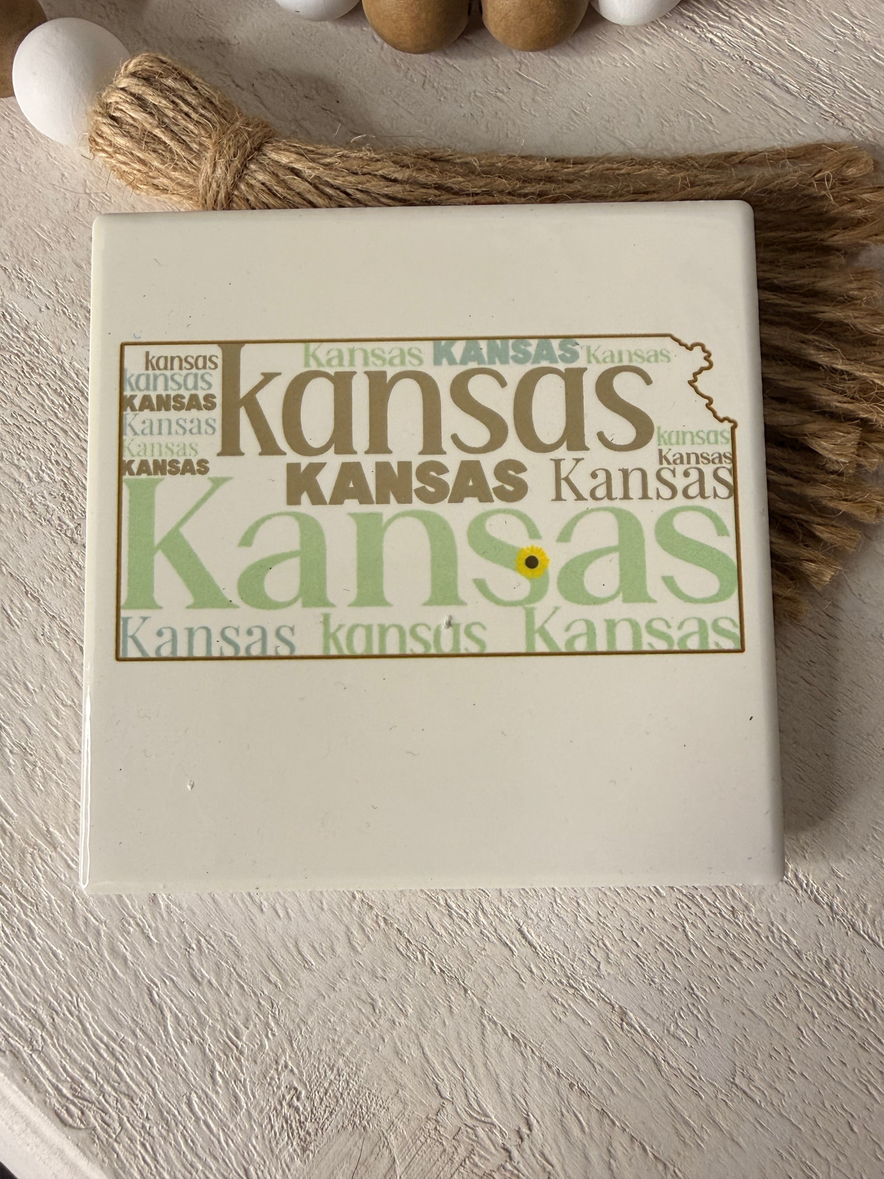 Kansas State Outline Ceramic Coaster