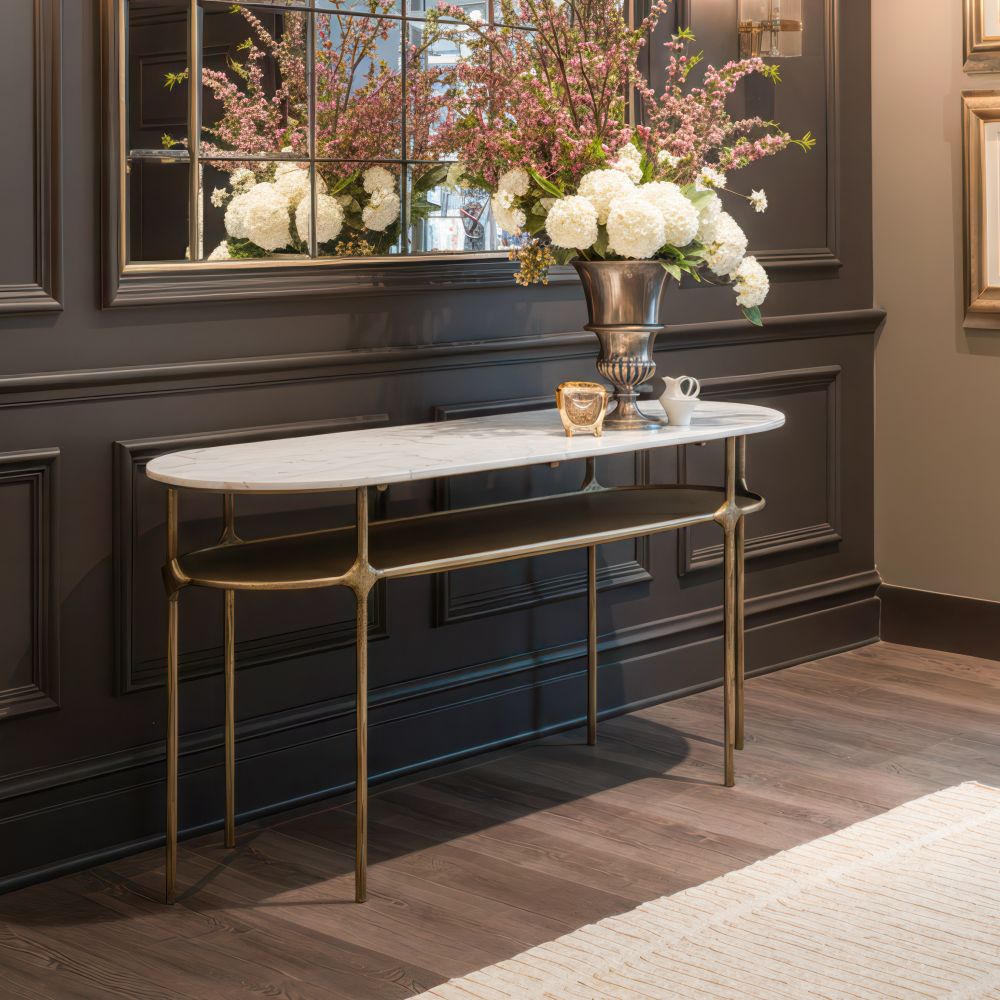 Bild White Marble Top Oval Console Table
