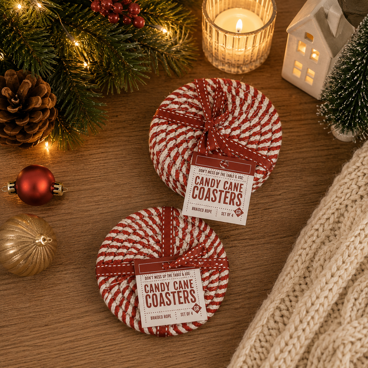 Candy Cane Coaster 4pk