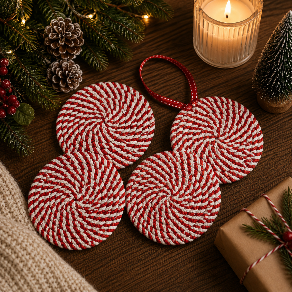 Candy Cane Coaster 4pk