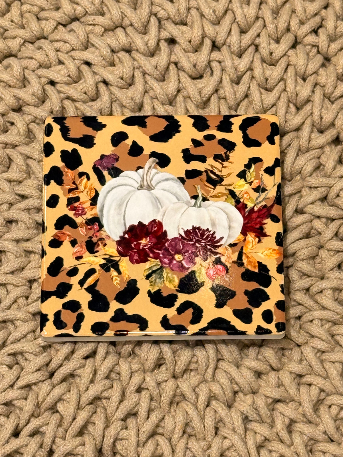 Pumpkins & Leopard Ceramic Coaster