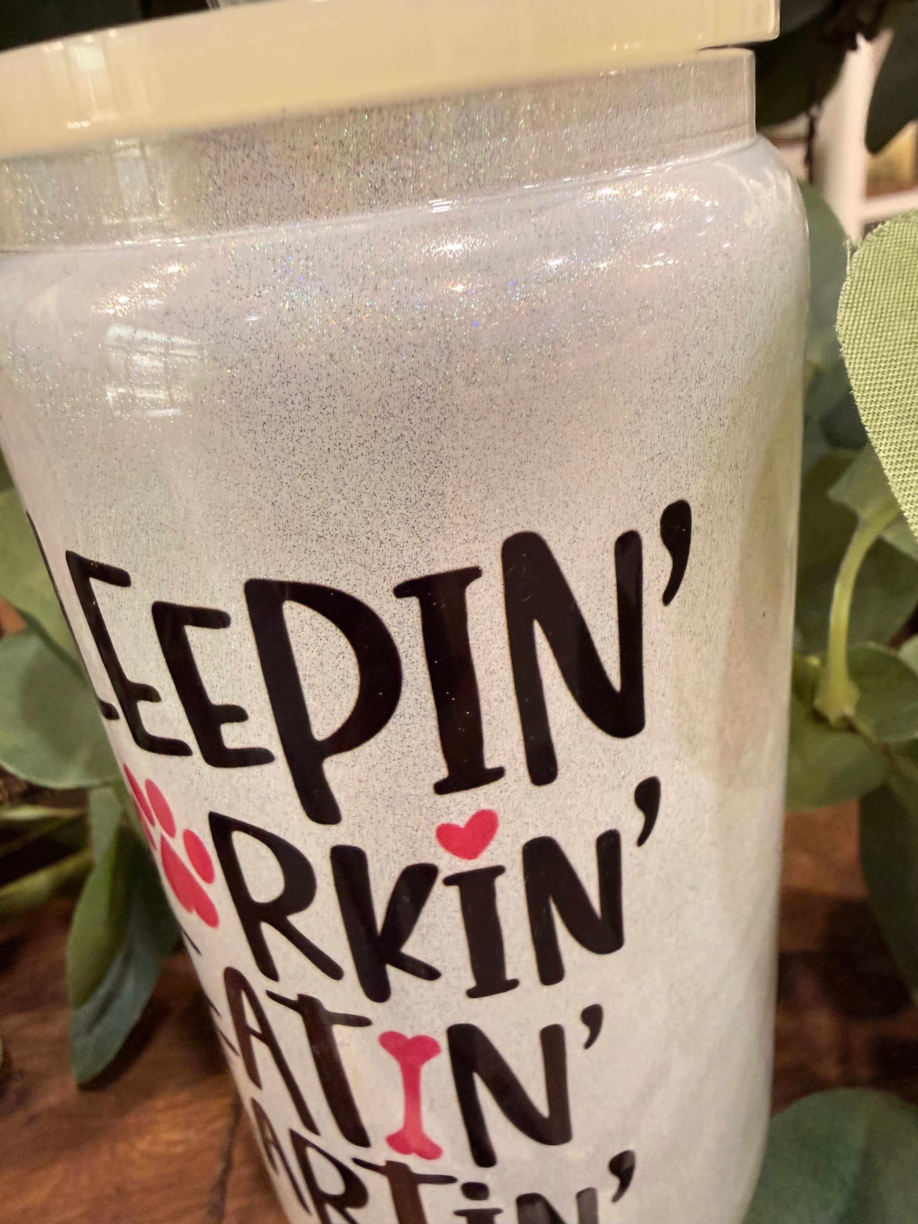 Sleepin' Barkin' Eatin' Fartin' Shimmer Libbey Glass 16oz
