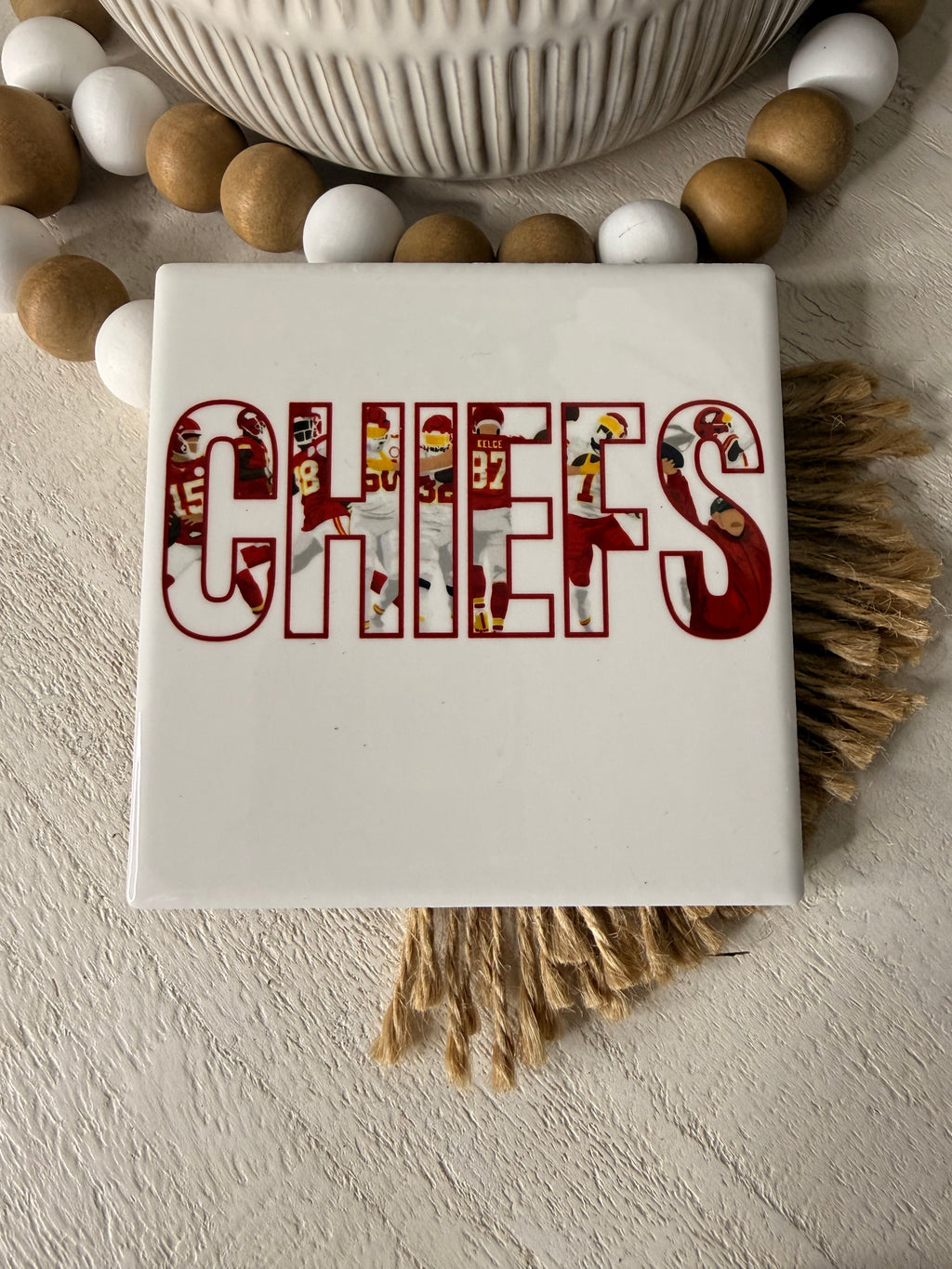 Chiefs Outline Players Ceramic Coaster