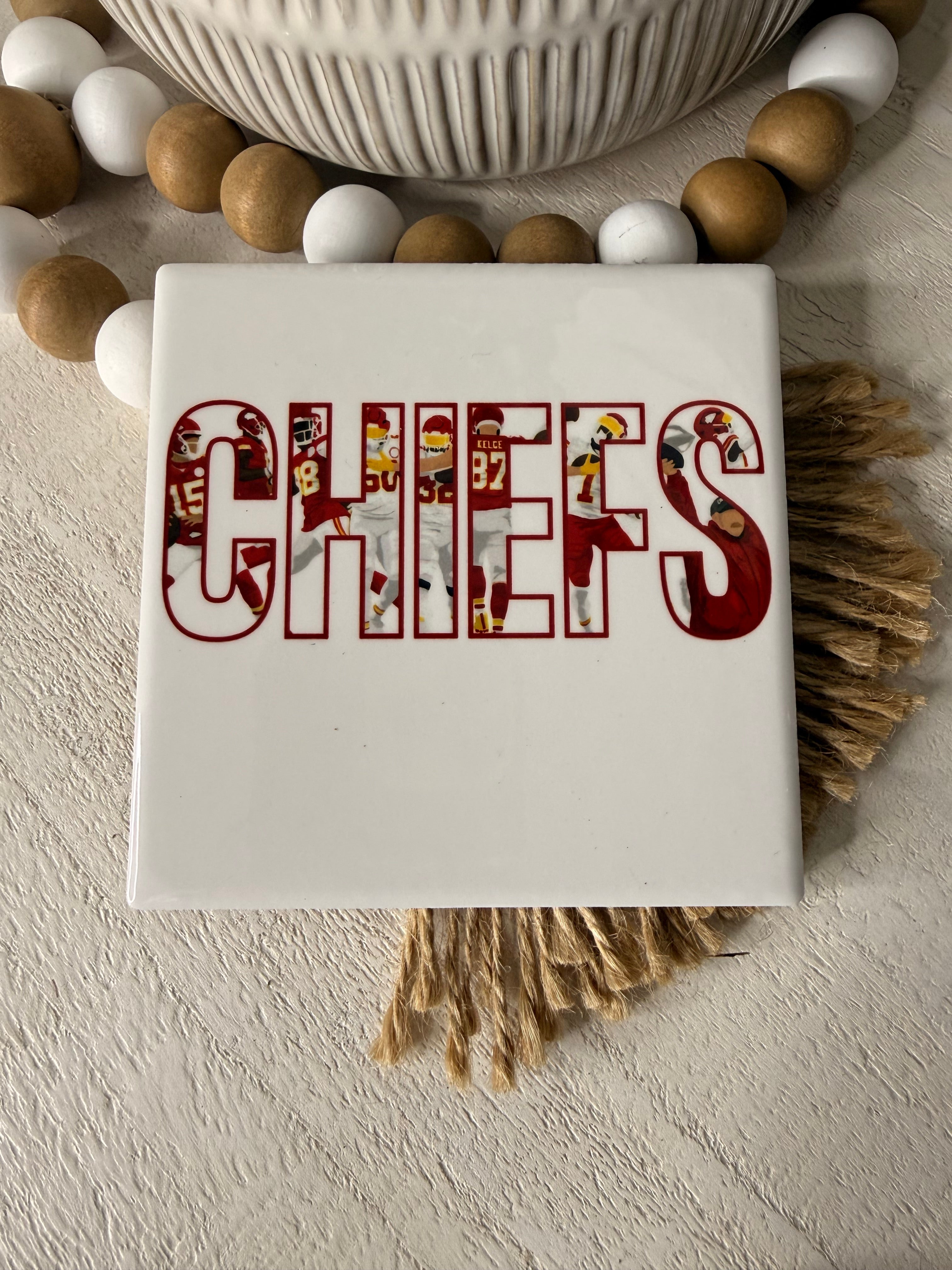 Chiefs Outline Players Ceramic Coaster